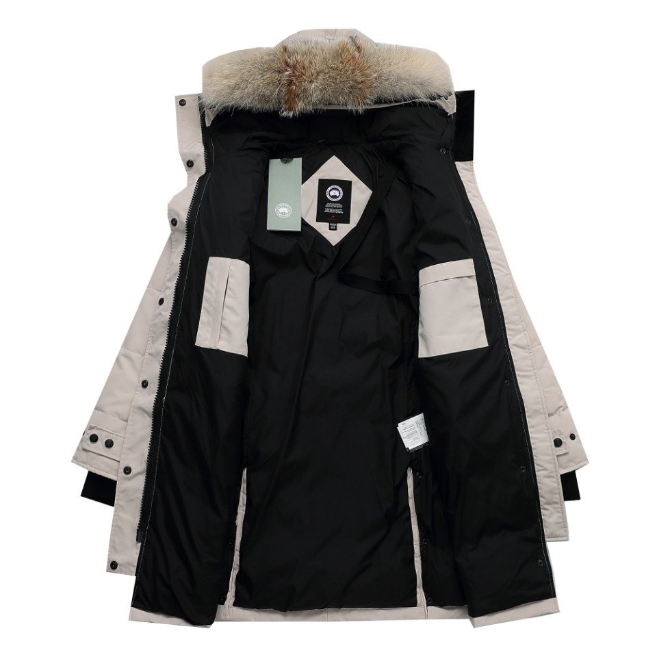 Canada Goose Long Quilted Fur-Trim Hood Puffer Jacket — hang_tag