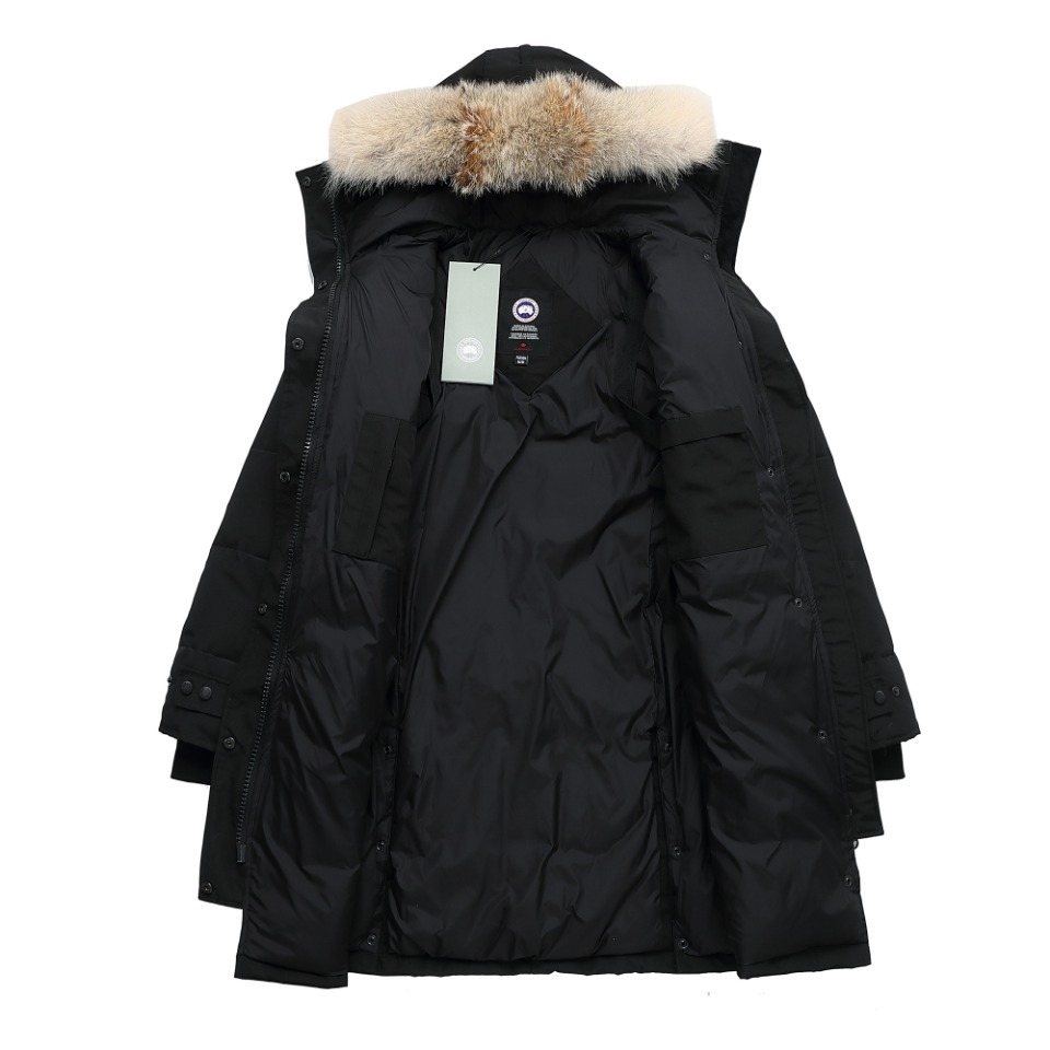 Canada Goose Long Quilted Fur-Trim Hood Puffer Jacket — hang_tag