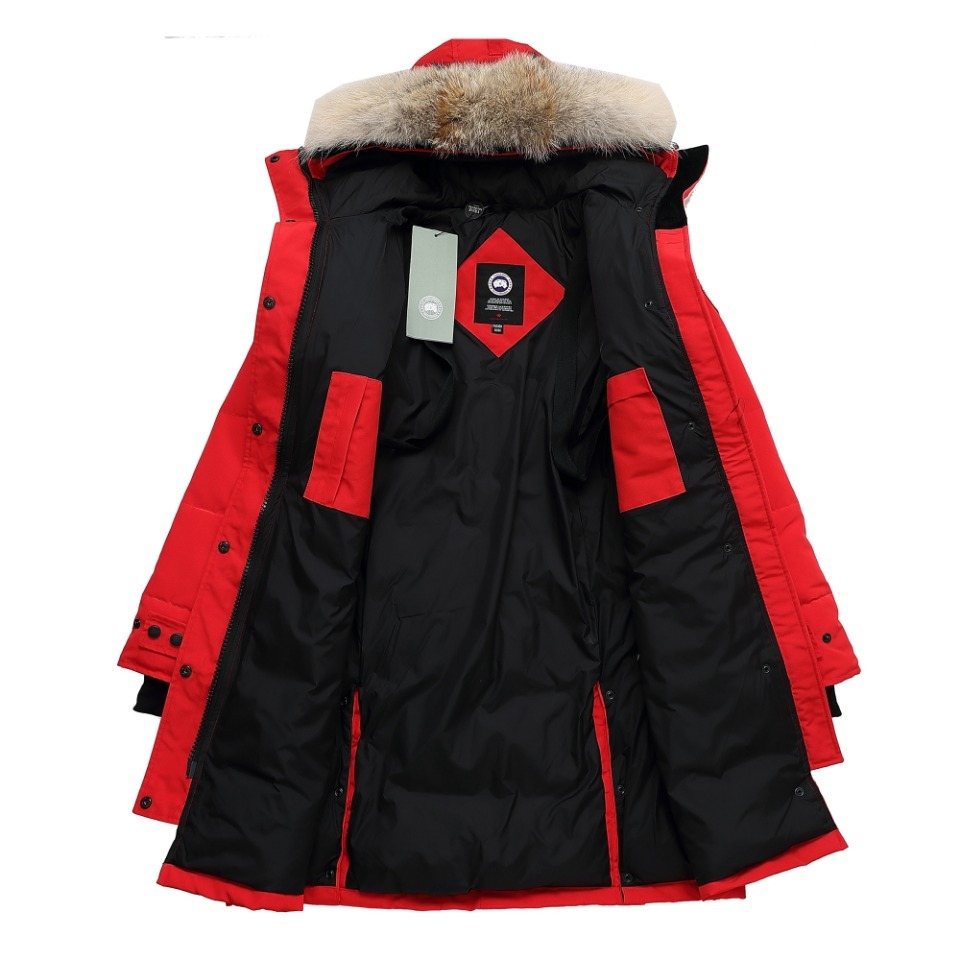 Canada Goose Long Quilted Fur-Trim Hood Puffer Jacket — hang_tag