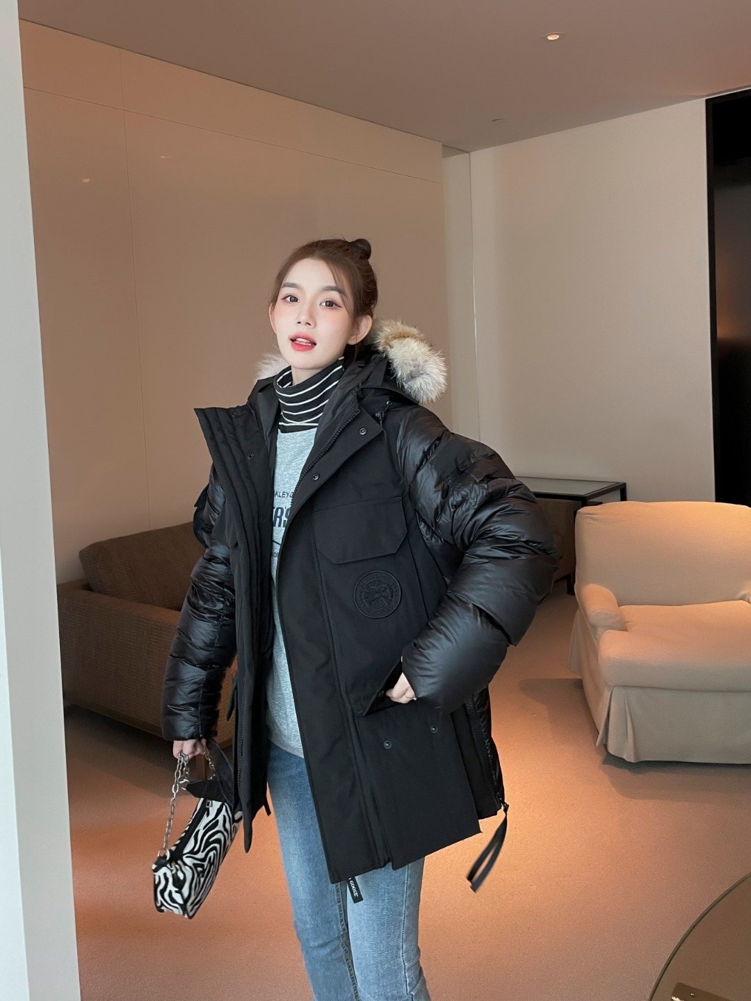 Canada Goose Fur-Trim Hooded Puffer Jacket — model