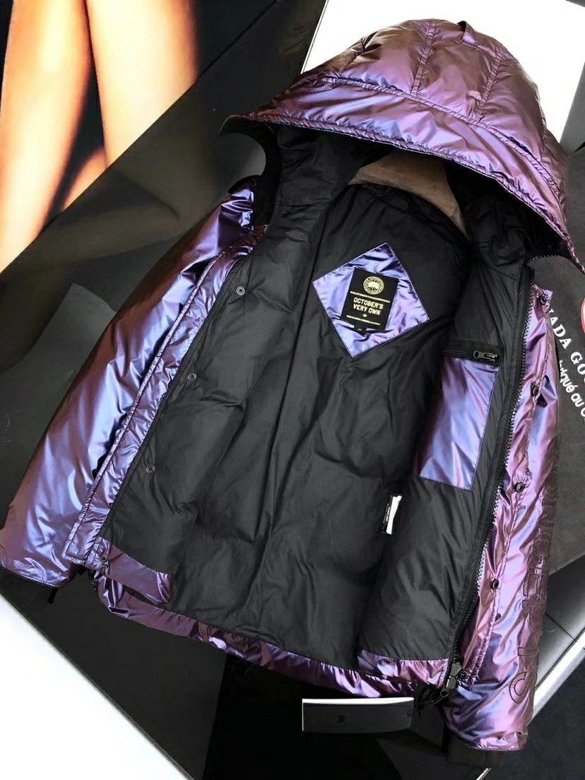 Canada Goose Iridescent Purple Hooded Puffer Jacket — neck_label