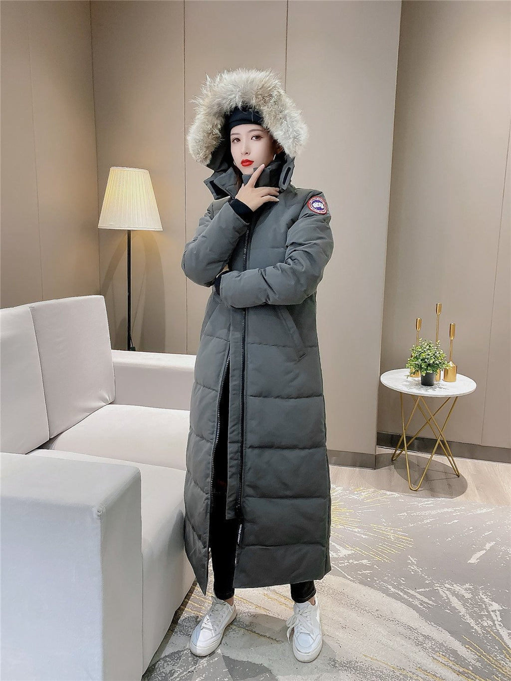 Canada Goose Women's Hooded Fur-Trim Long Down Jacket — hero
