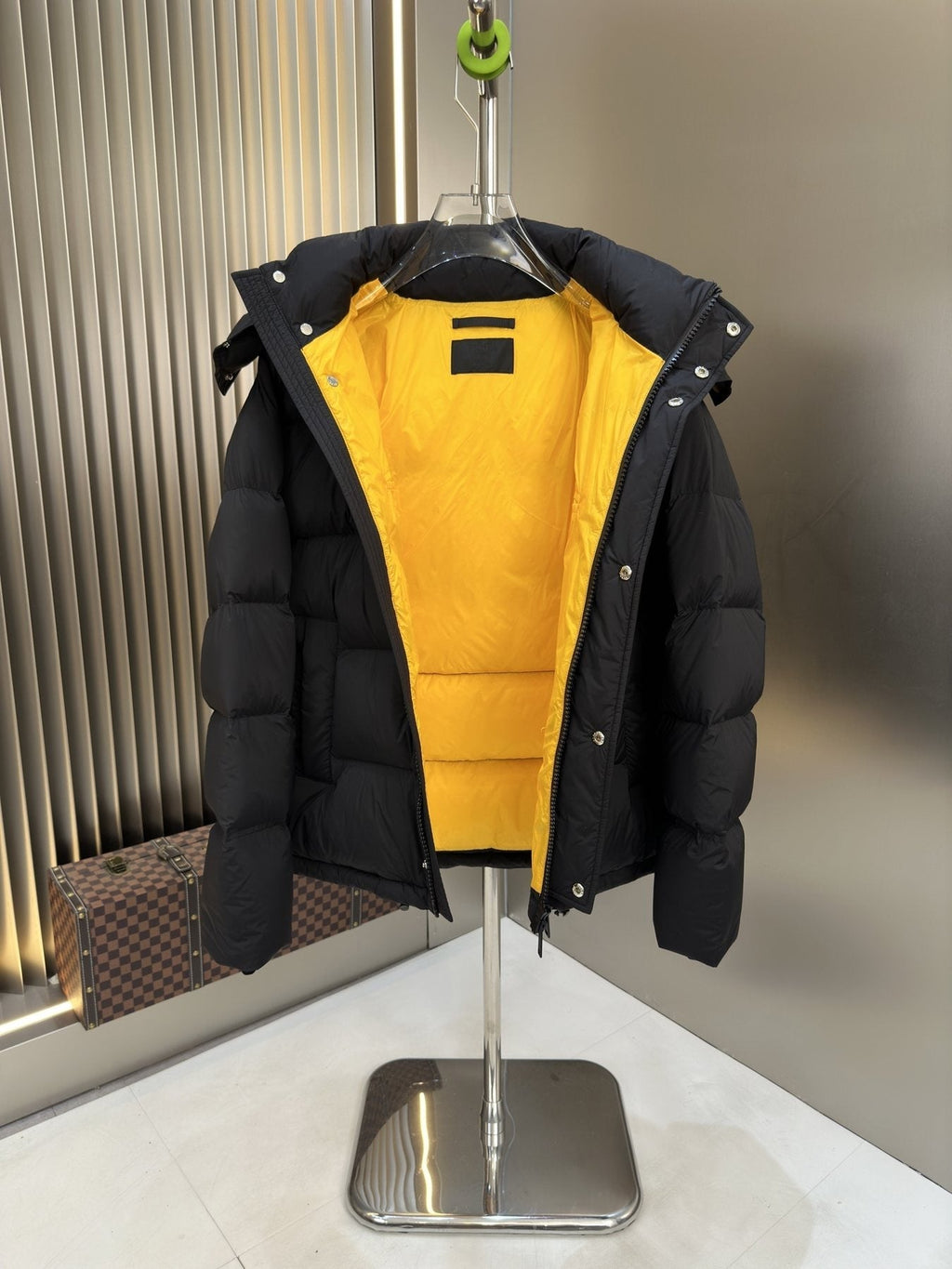 Prada Navy Hooded Puffer Jacket — front