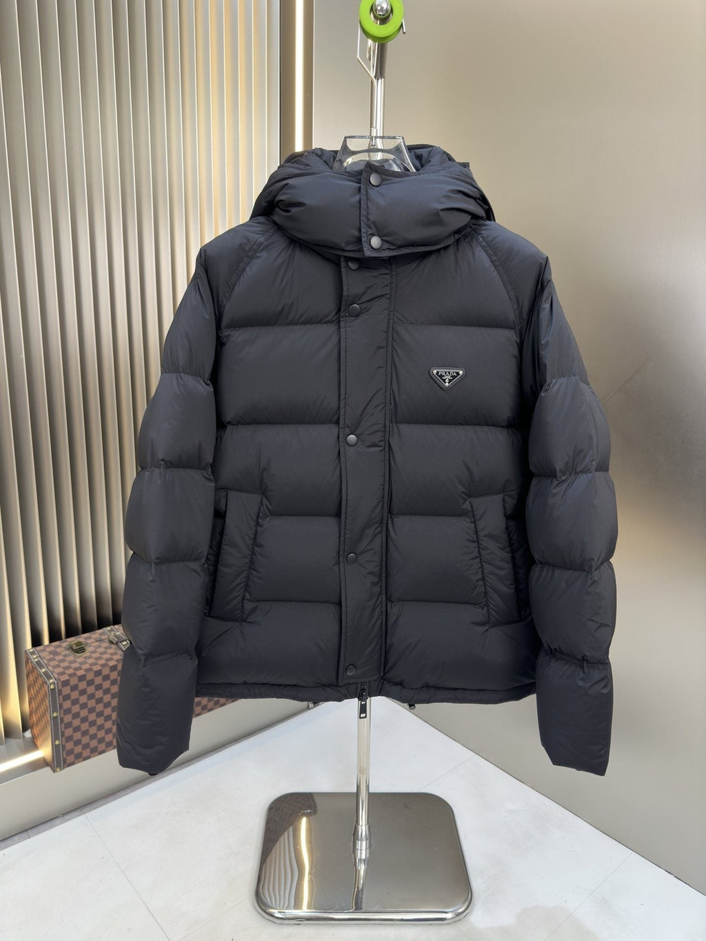 Prada Navy Hooded Puffer Jacket — hero