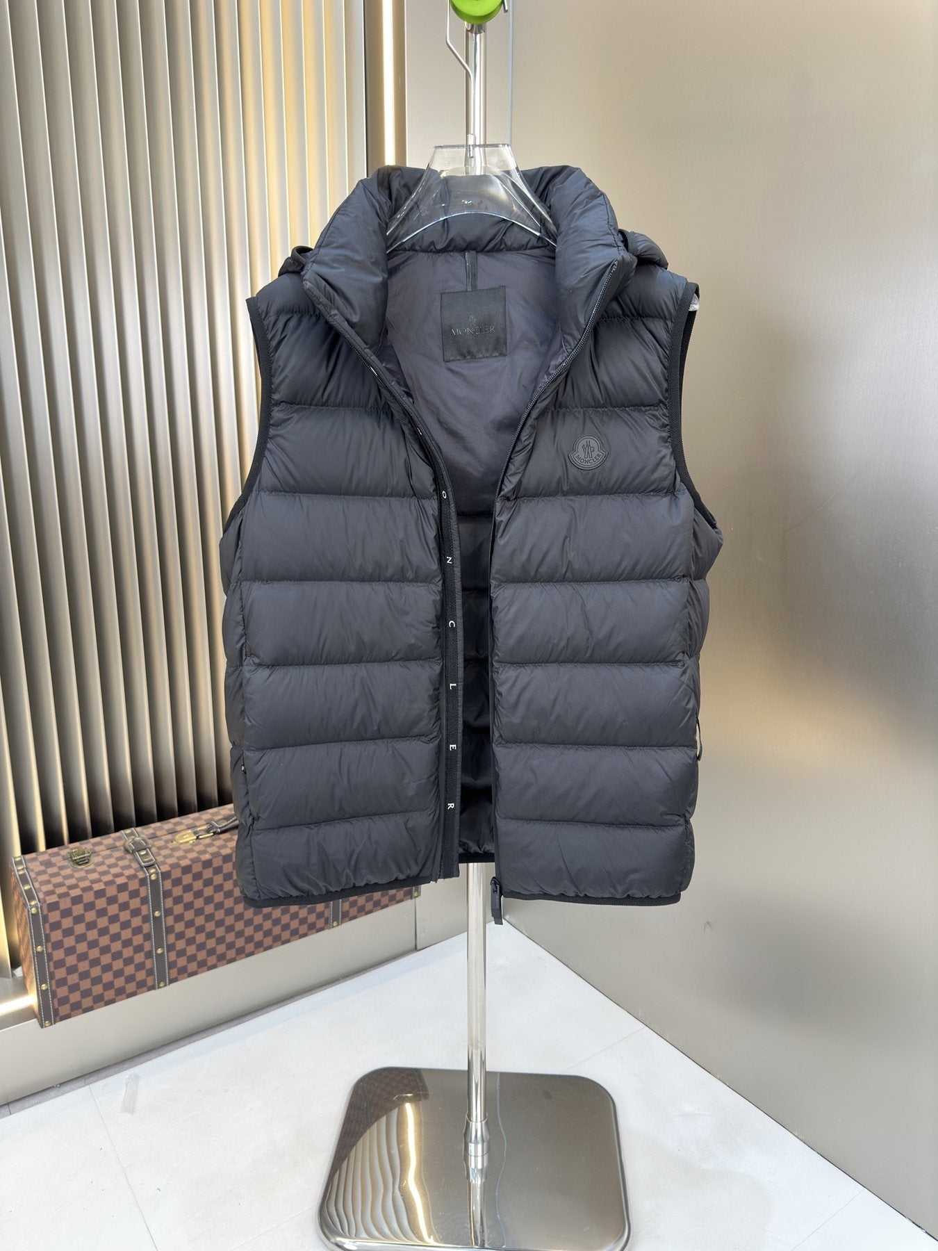 Moncler Black Hooded Quilted Down Vest — front