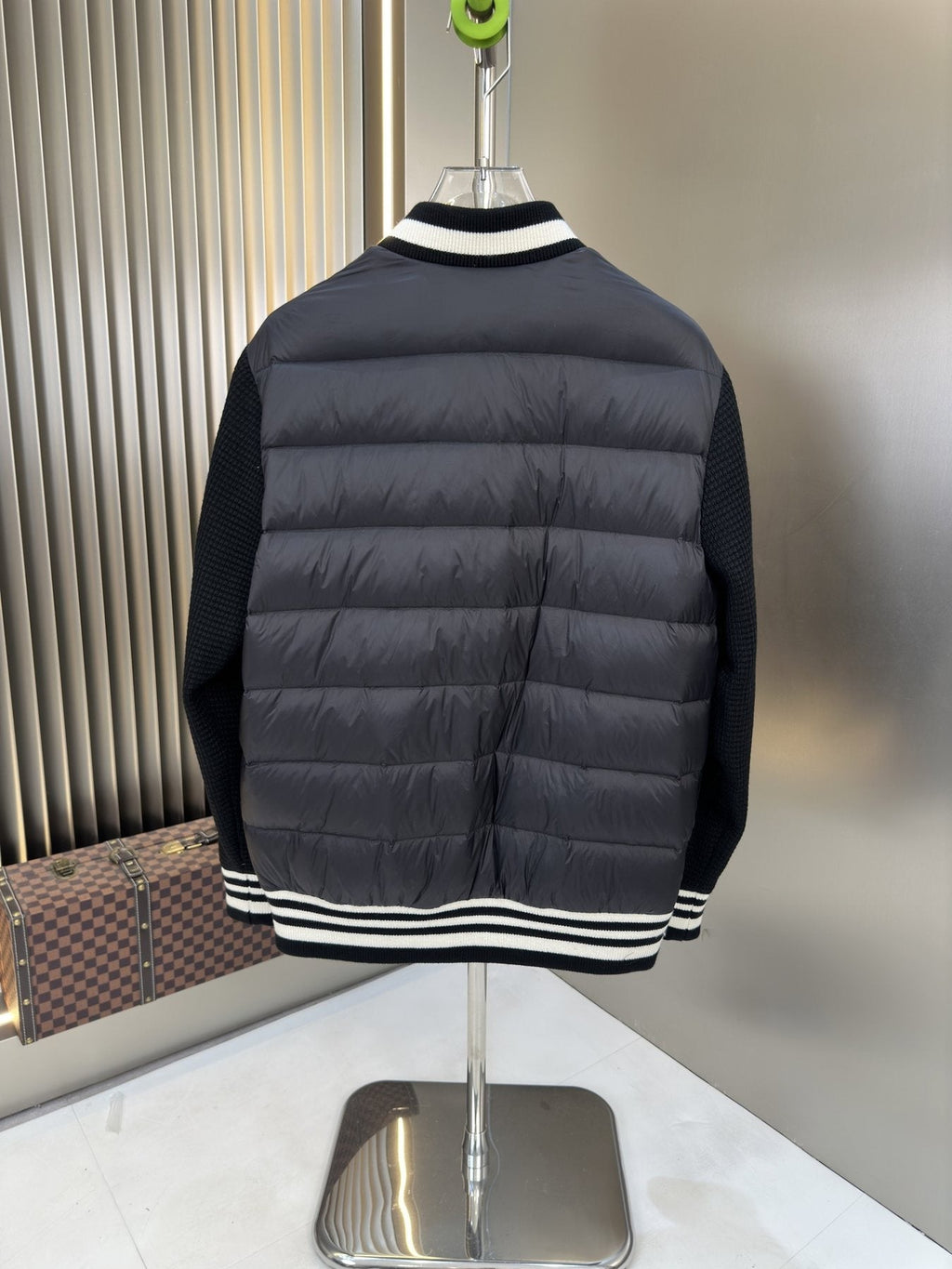 Moncler Black Striped-Trim Bomber Jacket — back