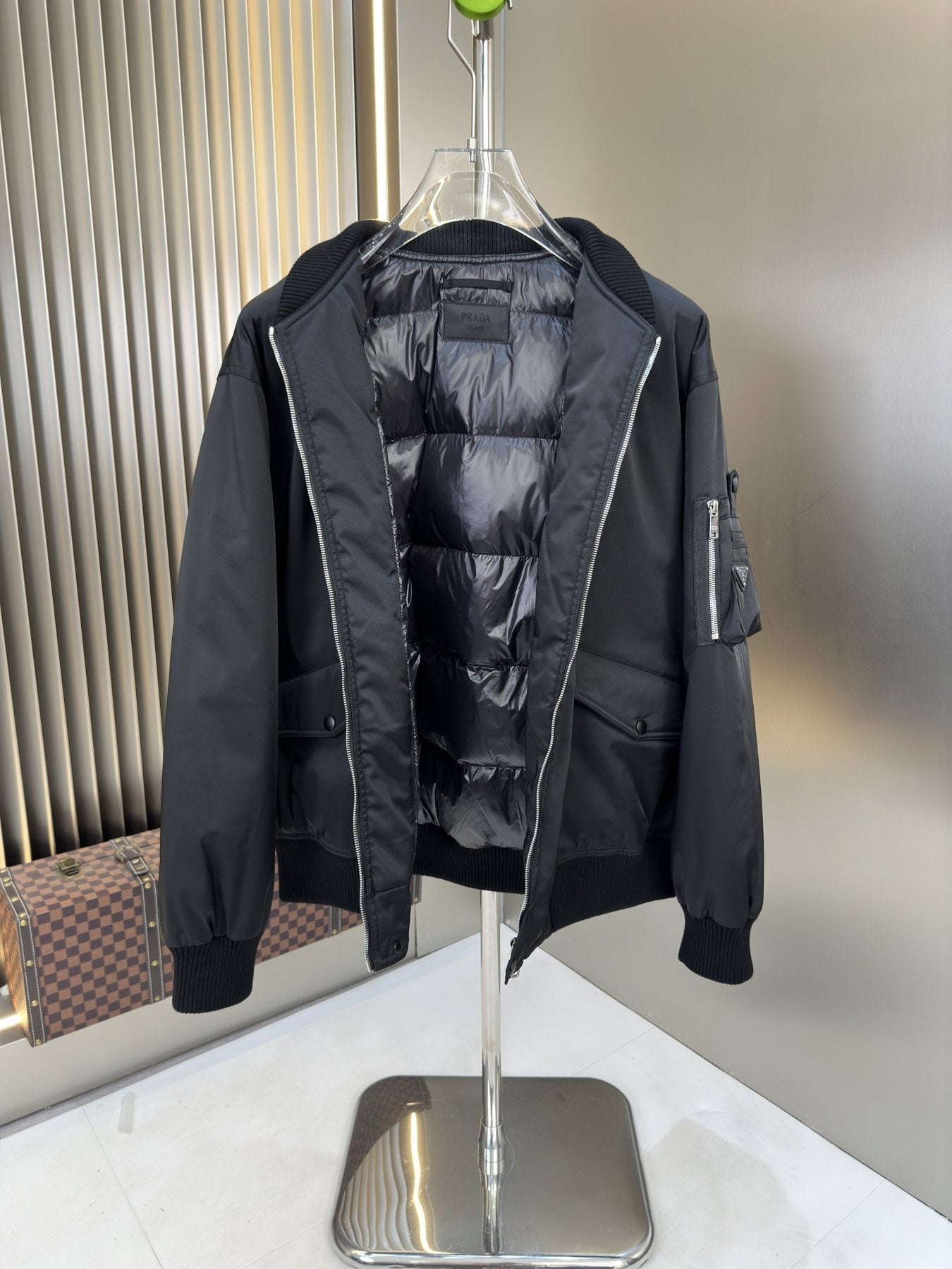 Prada Black Zip-Front Bomber Jacket — detail