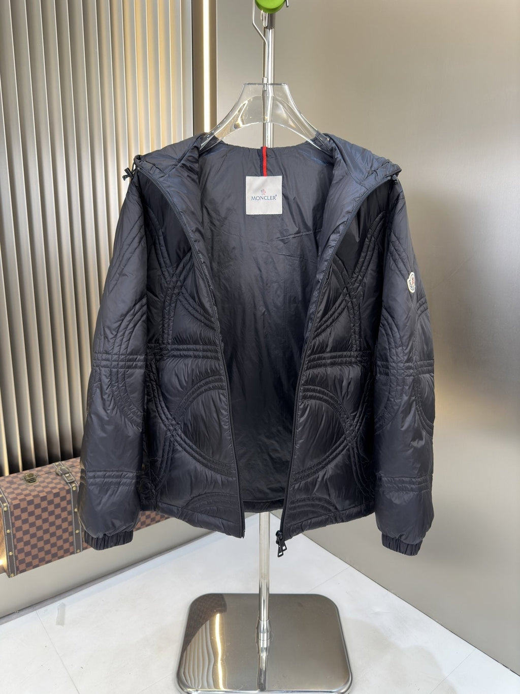Moncler Black Hooded Quilted Puffer Coat — detail
