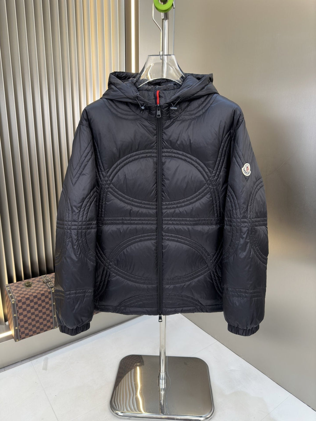 Moncler Black Hooded Quilted Puffer Coat — hero