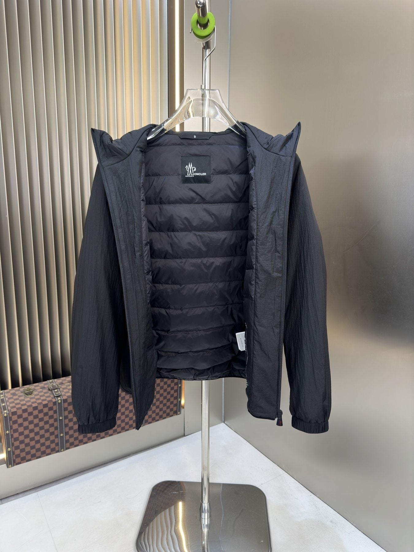 Moncler Black Hooded Puffer Coat — detail