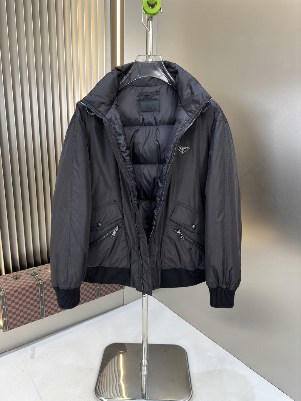 Prada Charcoal Padded Zip-Front Jacket — front