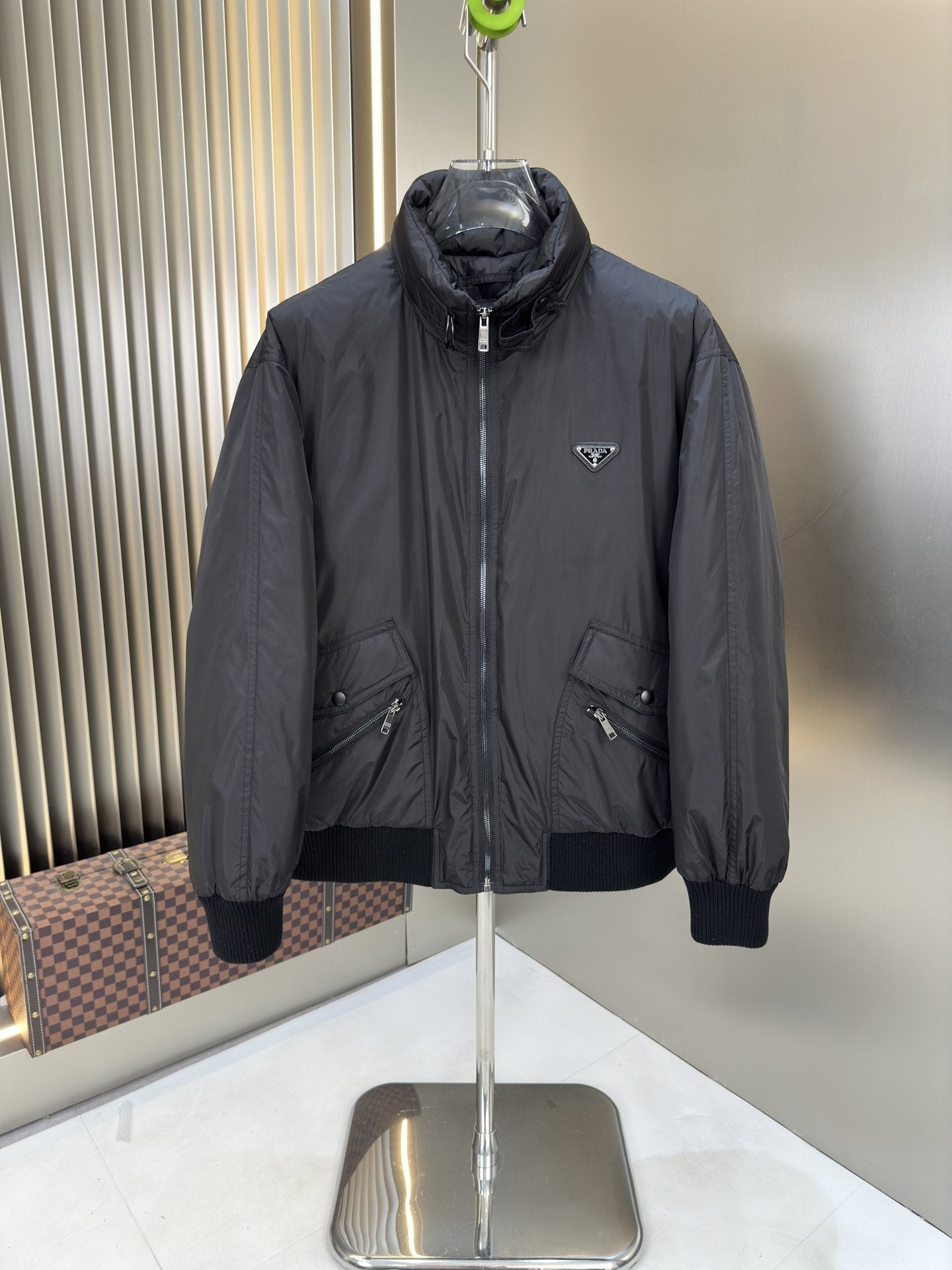 Prada Charcoal Padded Zip-Front Jacket — hero