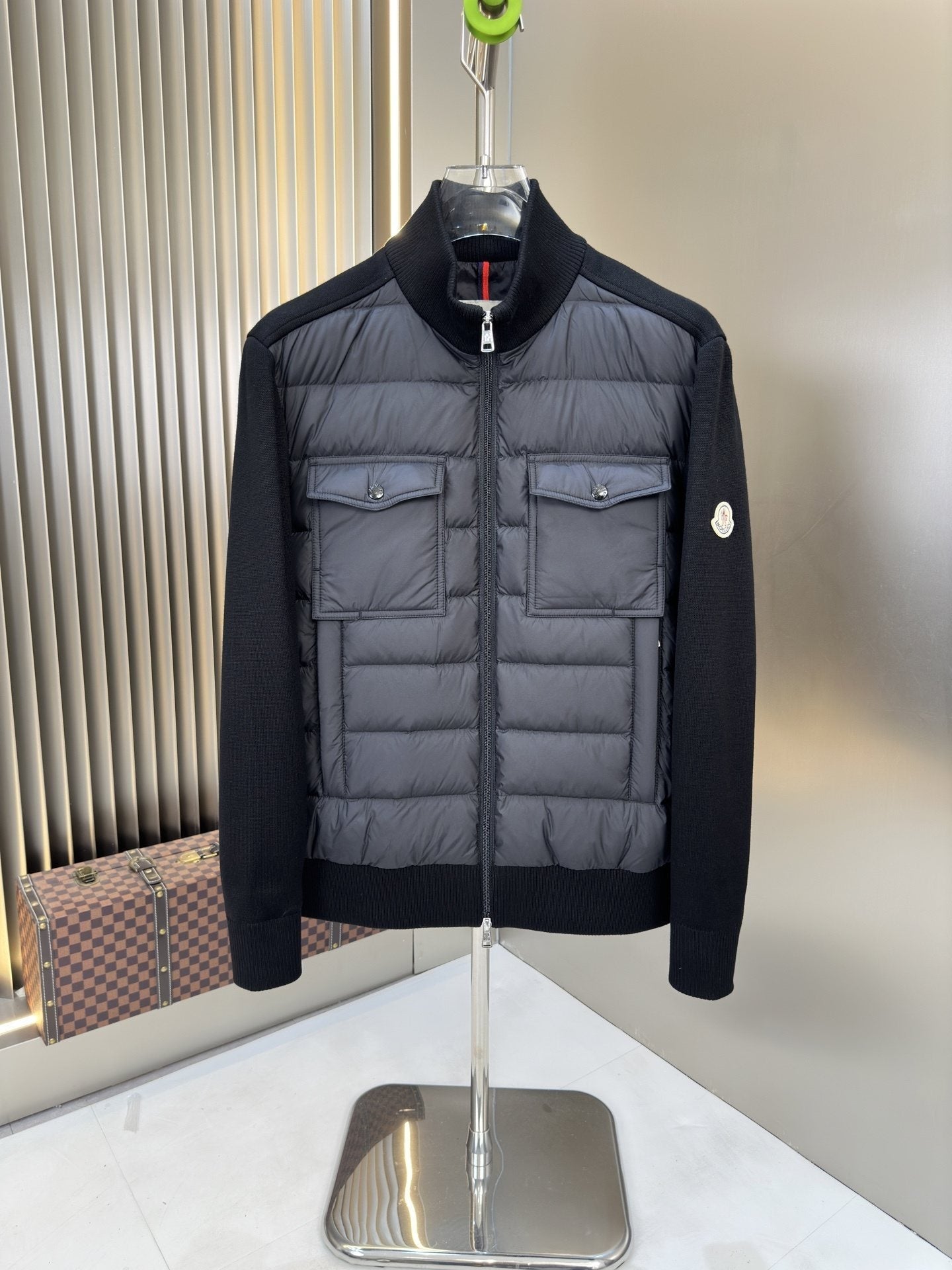 Moncler Padded Knit-Sleeve Jacket — hero