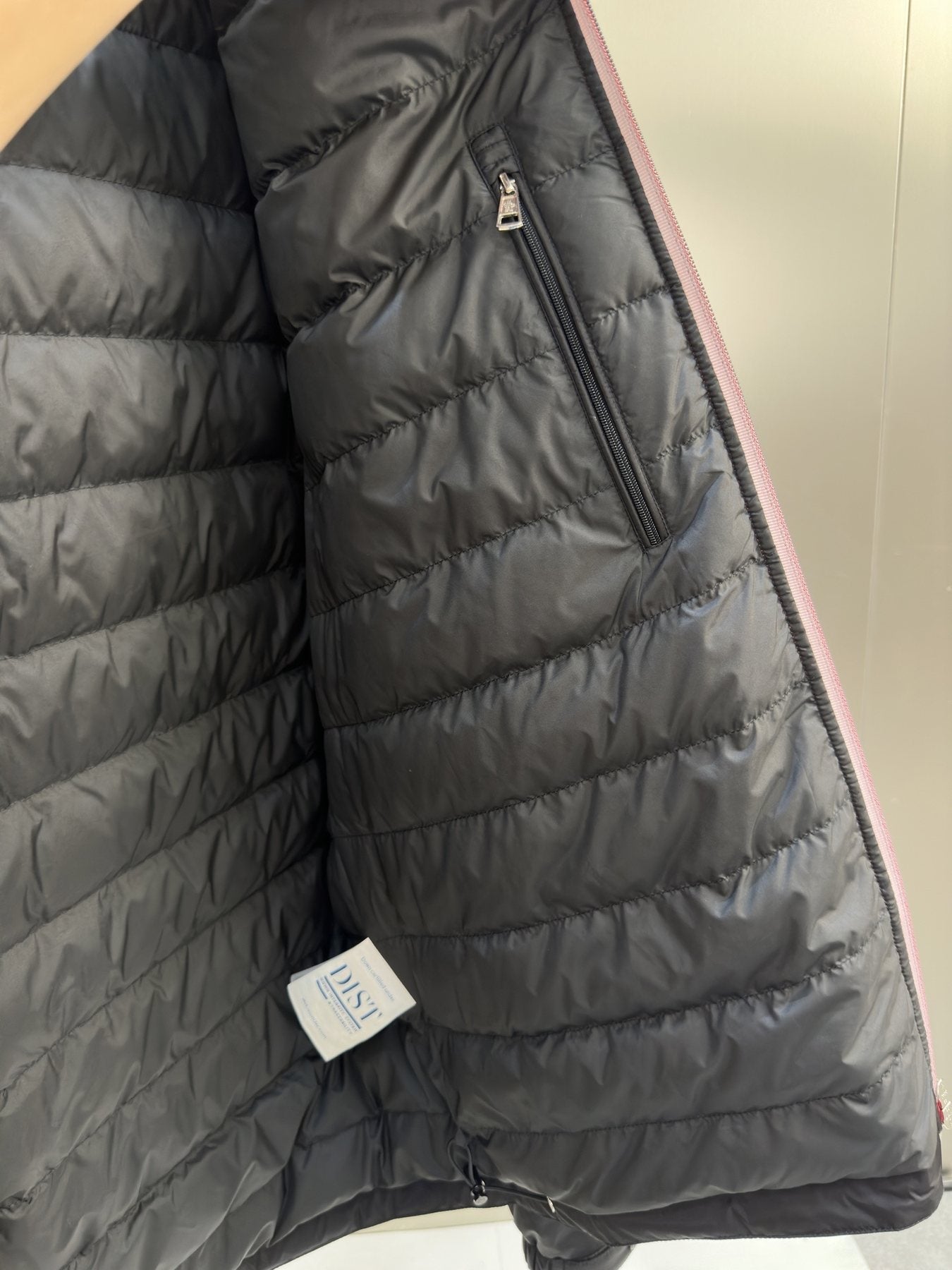 Moncler Black Hooded Contrast Zip Coat — fabric_closeup