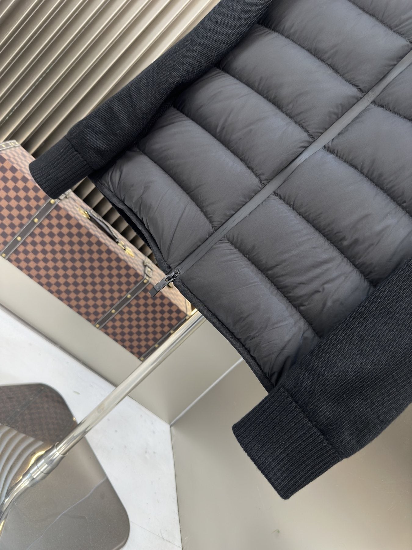 Moncler Hooded Hybrid Puffer Jacket — fabric_closeup