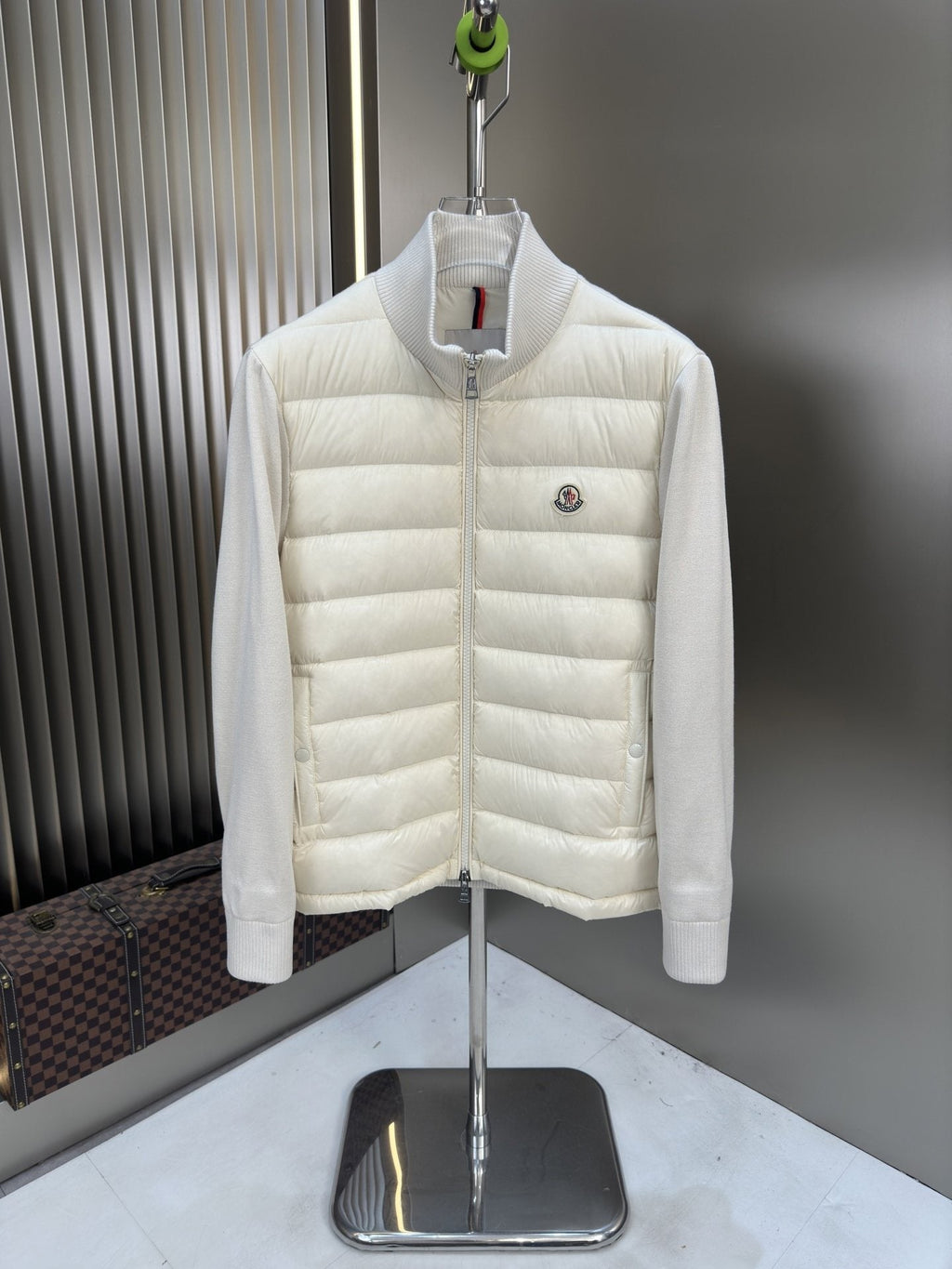 Moncler Quilted Knit-Sleeve Zip Jacket — hero