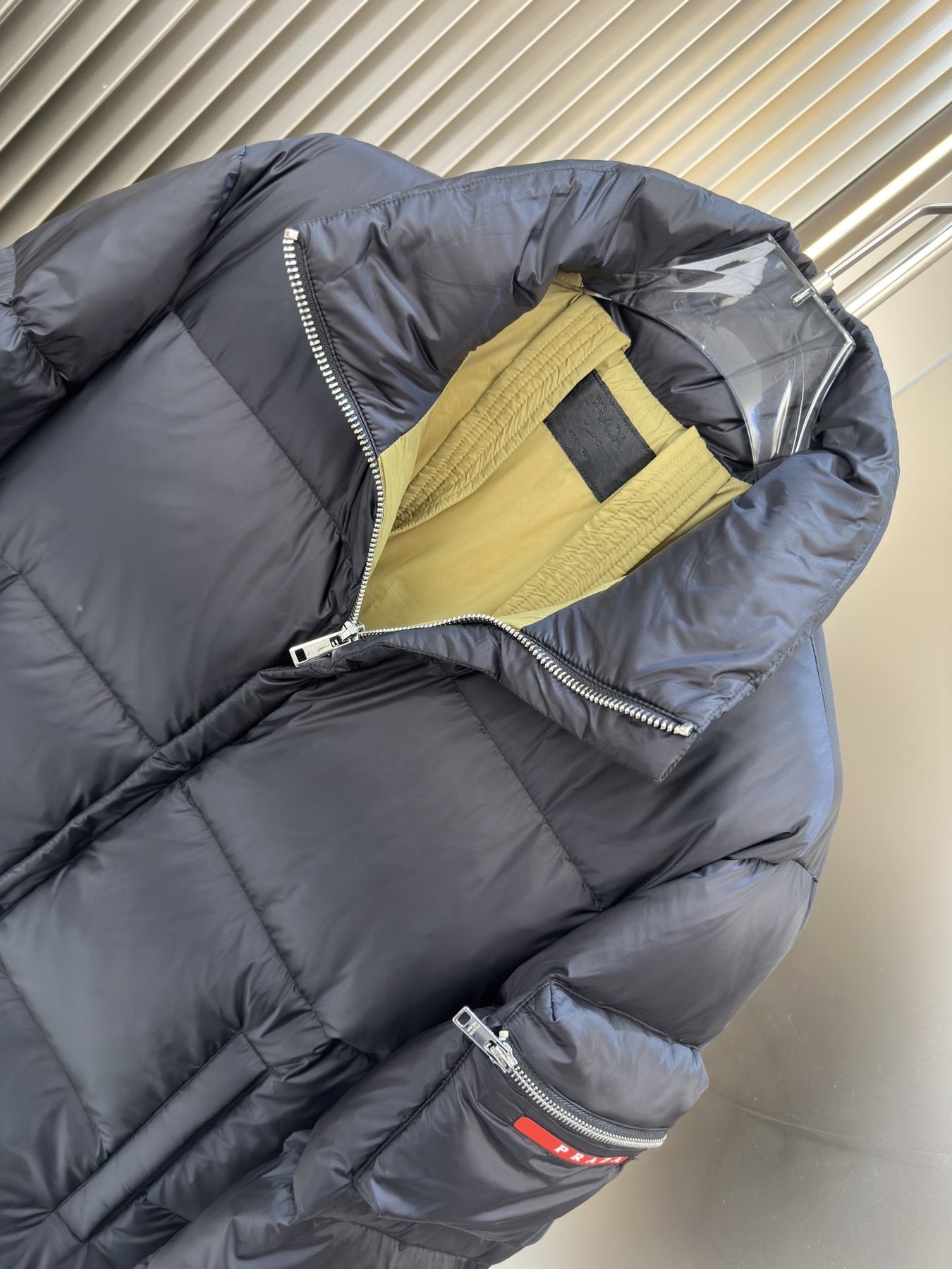 Prada Black Quilted Puffer Jacket with Contrast Lining — detail
