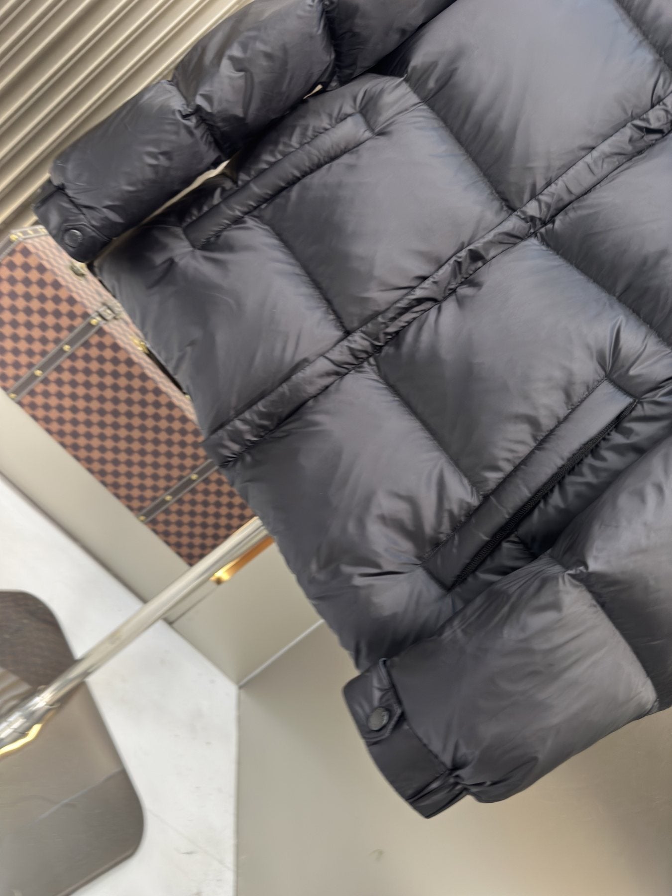 Prada Black Quilted Puffer Jacket with Contrast Lining — detail