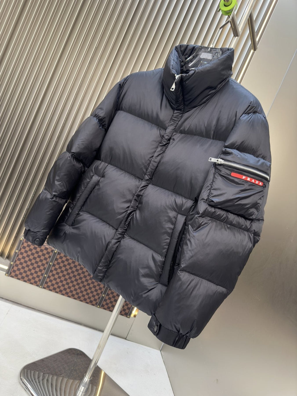 Prada Black Quilted Puffer Jacket with Contrast Lining — front