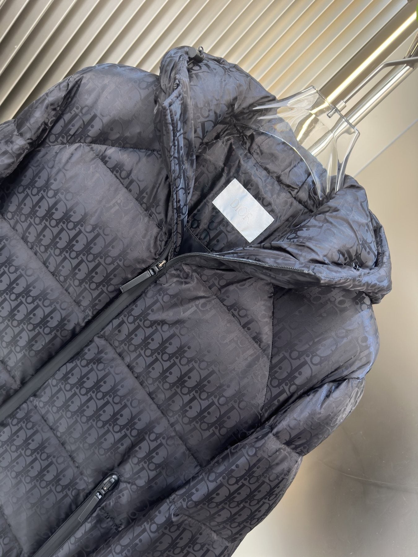 Dior Tonal Monogram Hooded Puffer Jacket — detail