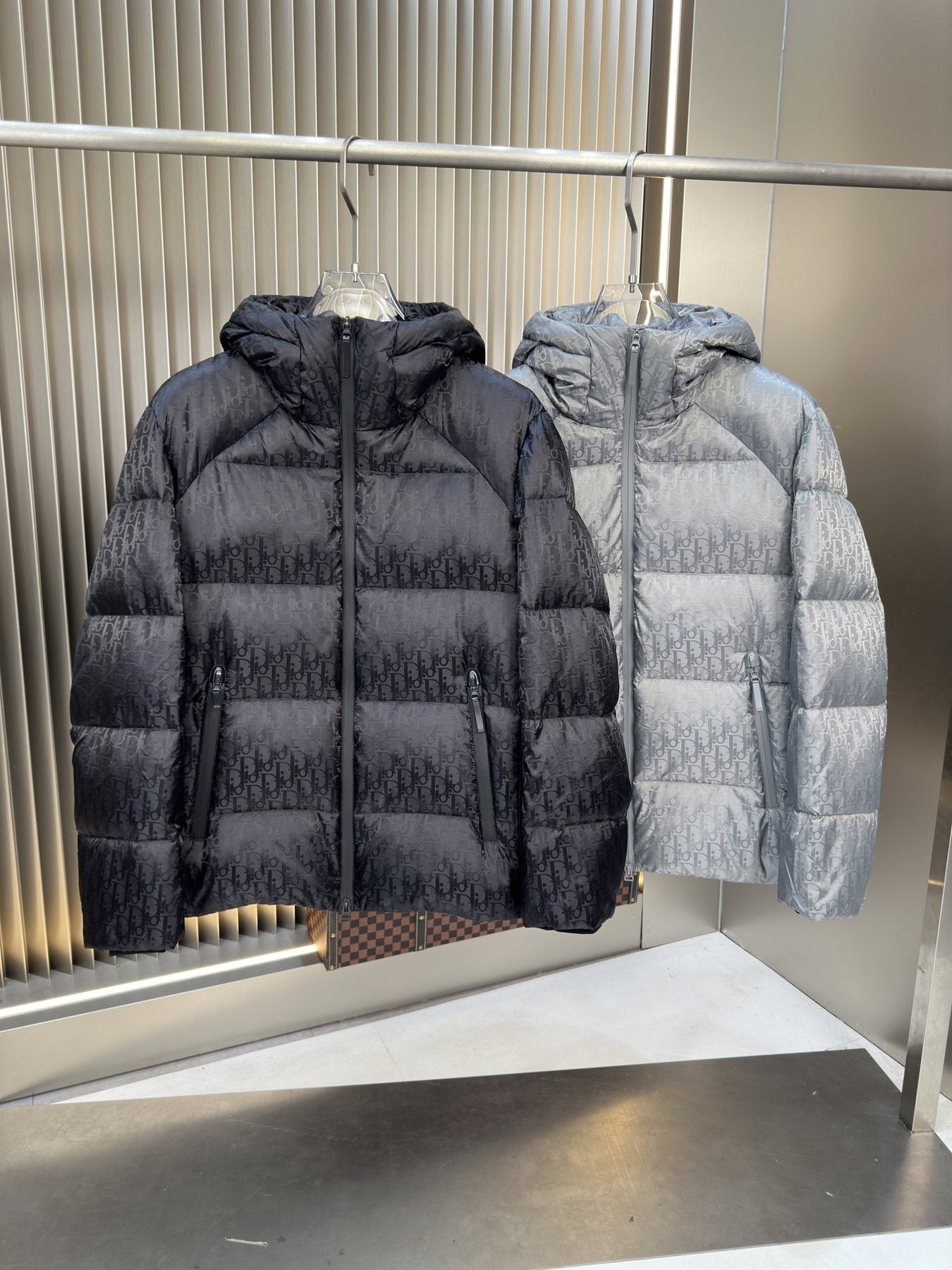 Dior Tonal Monogram Hooded Puffer Jacket — comparison