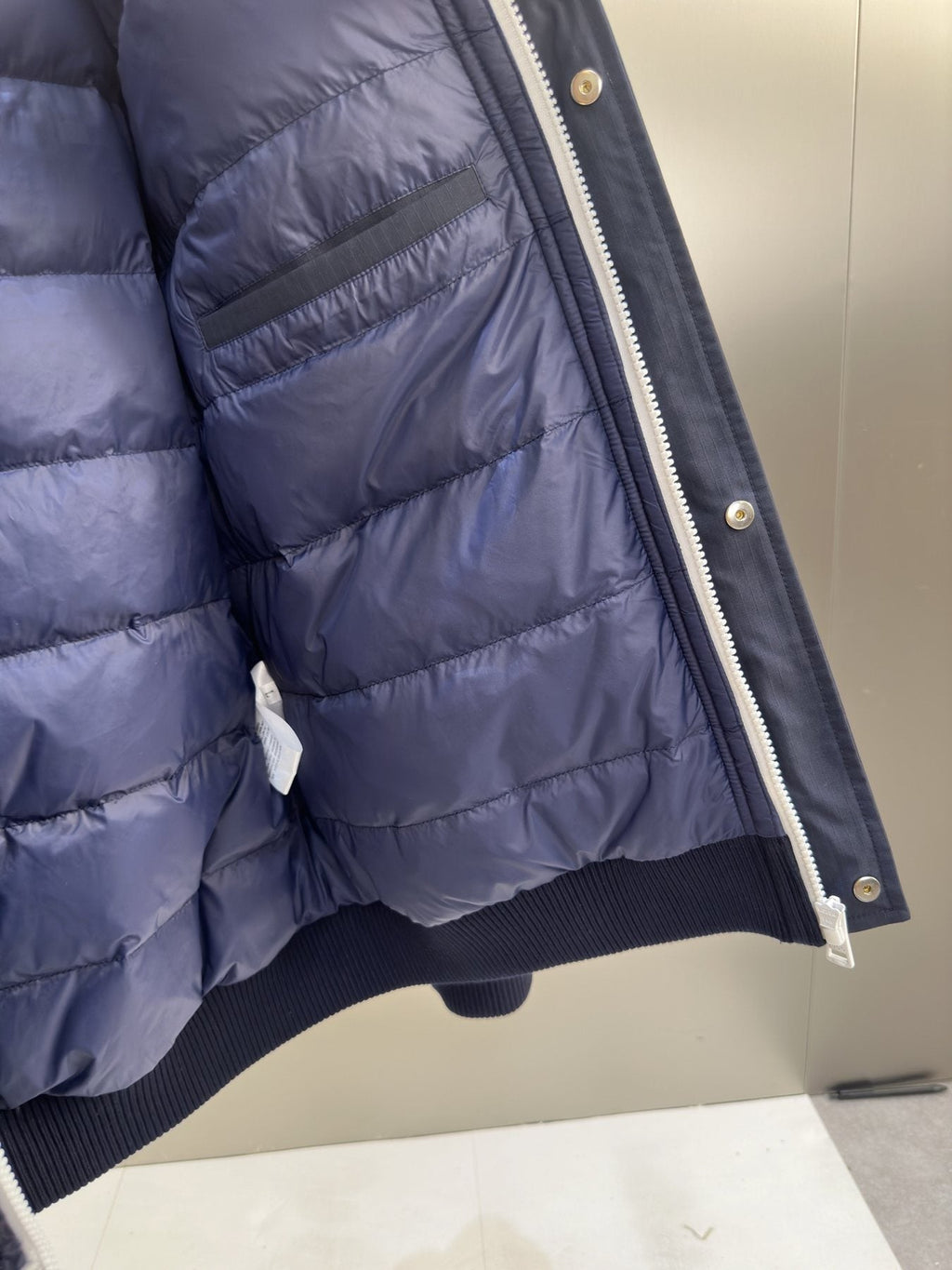 Gucci Navy Hooded Monogram Puffer Jacket — detail