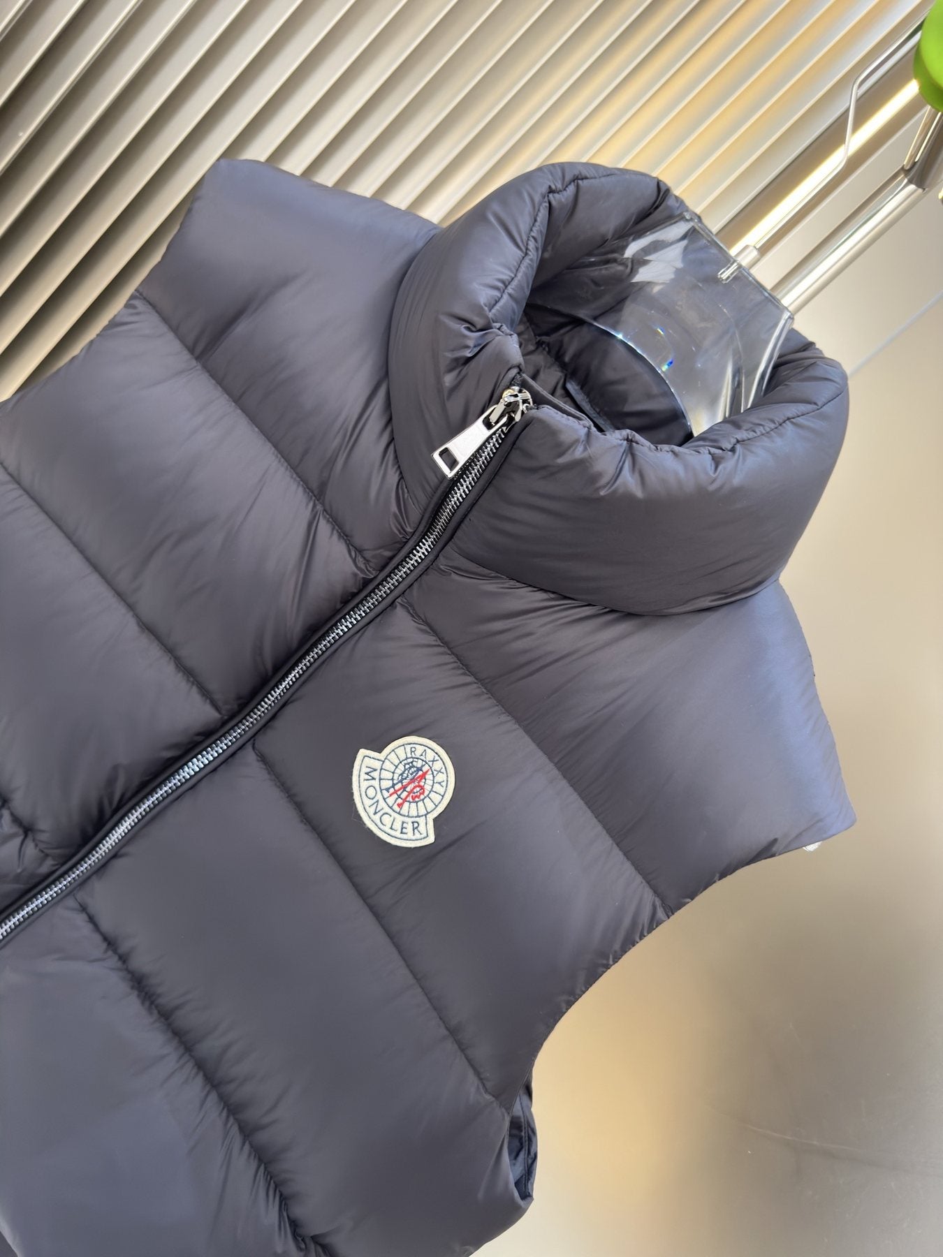 Moncler Navy Quilted Down Vest — detail
