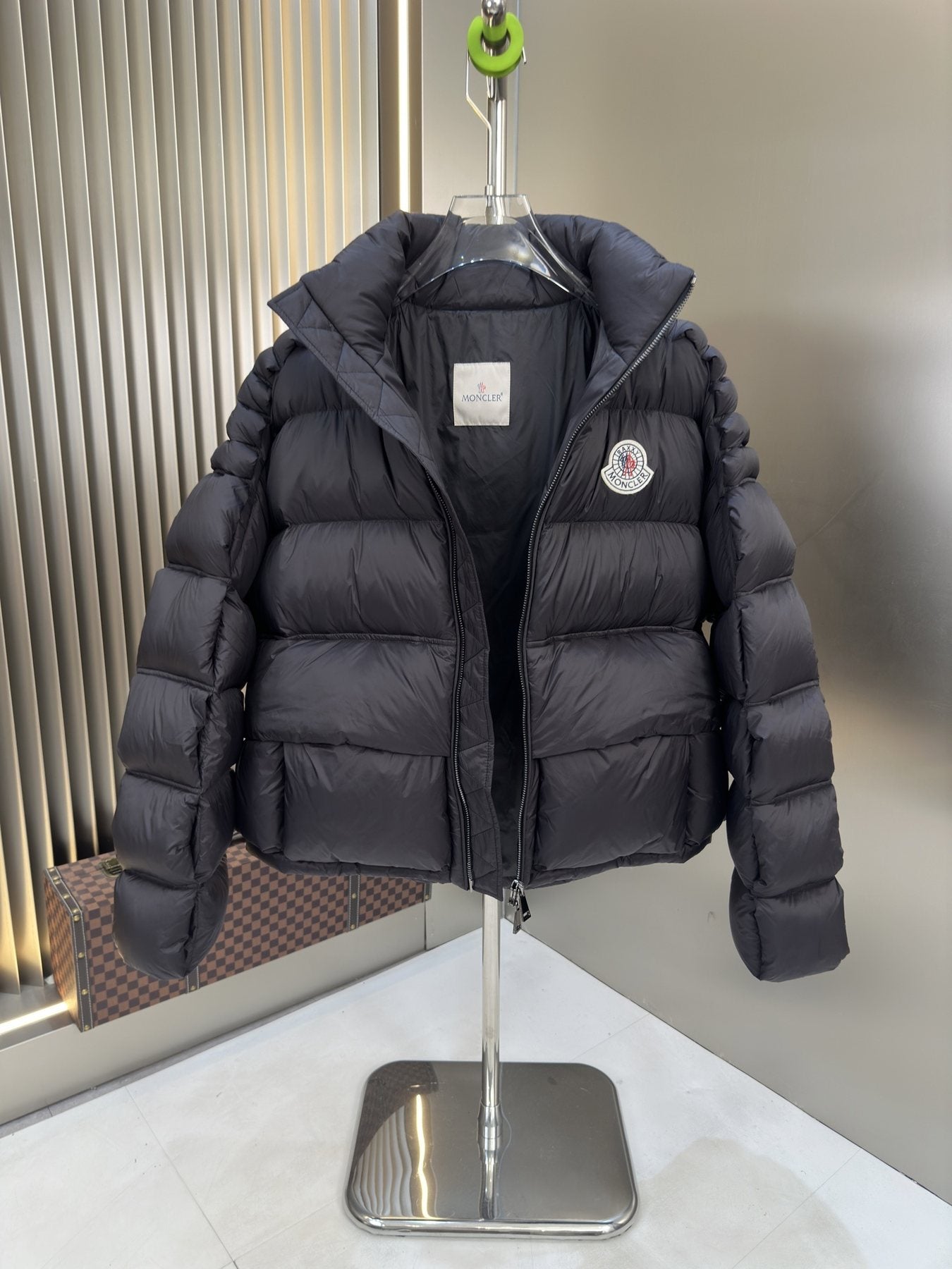 Moncler Black Hooded Quilted Puffer Coat — front