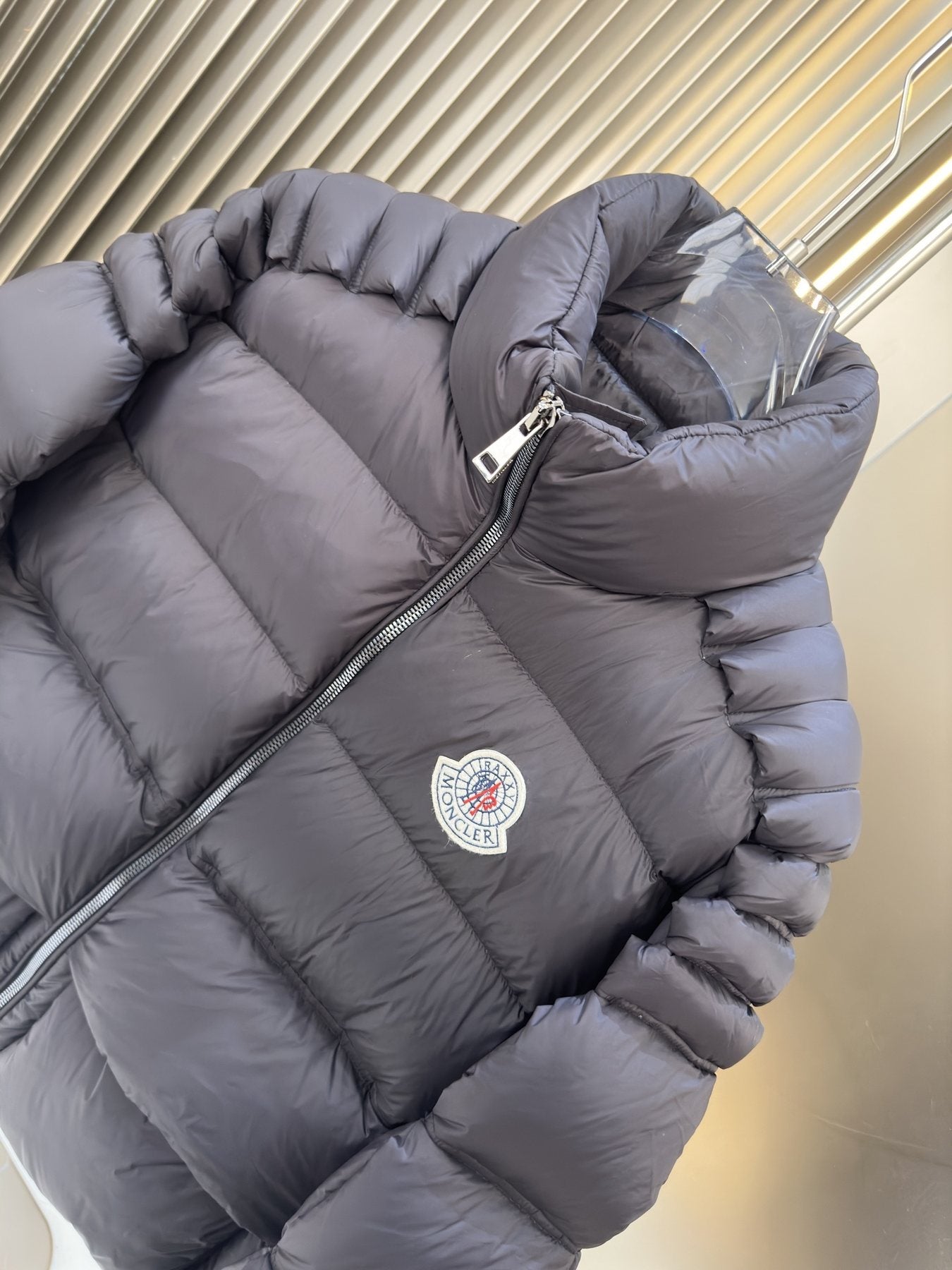Moncler Black Hooded Quilted Puffer Coat — detail