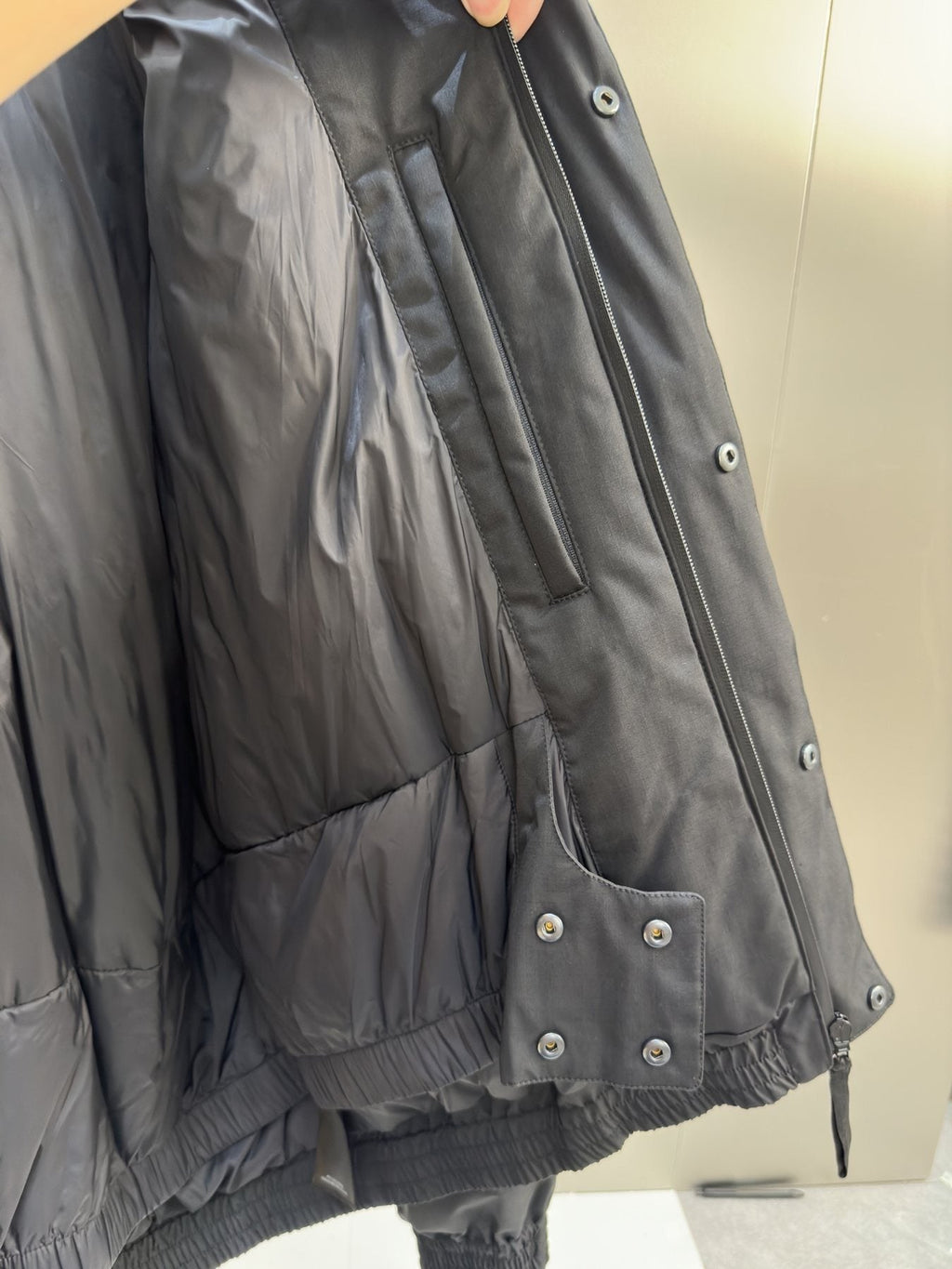 Balenciaga Black Hooded Insulated Zip-Front Coat — detail