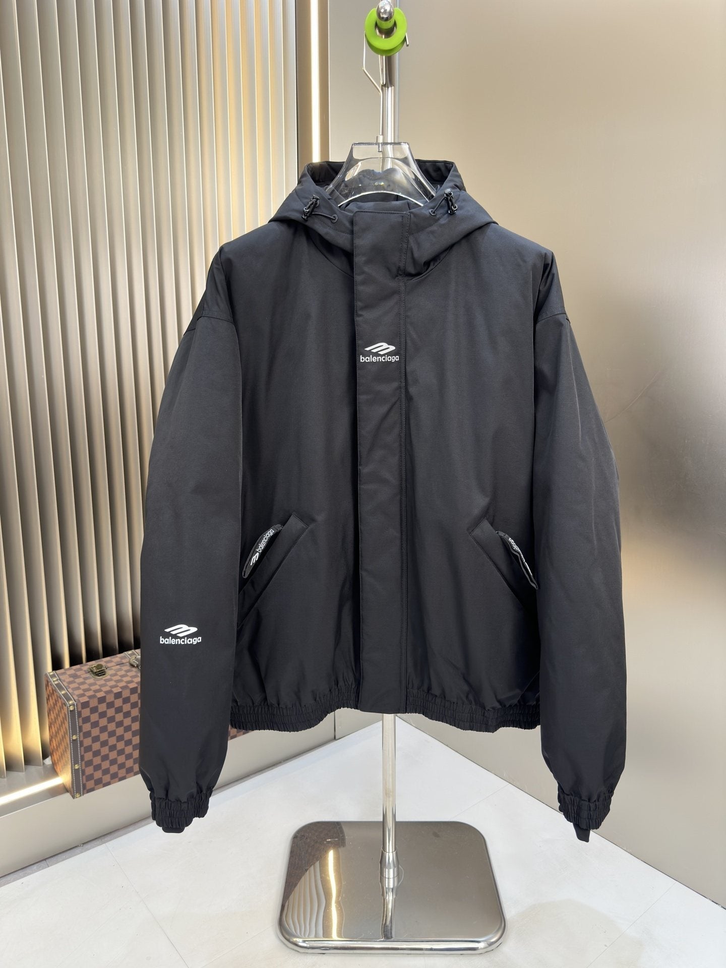 Balenciaga Black Hooded Insulated Zip-Front Coat — hero