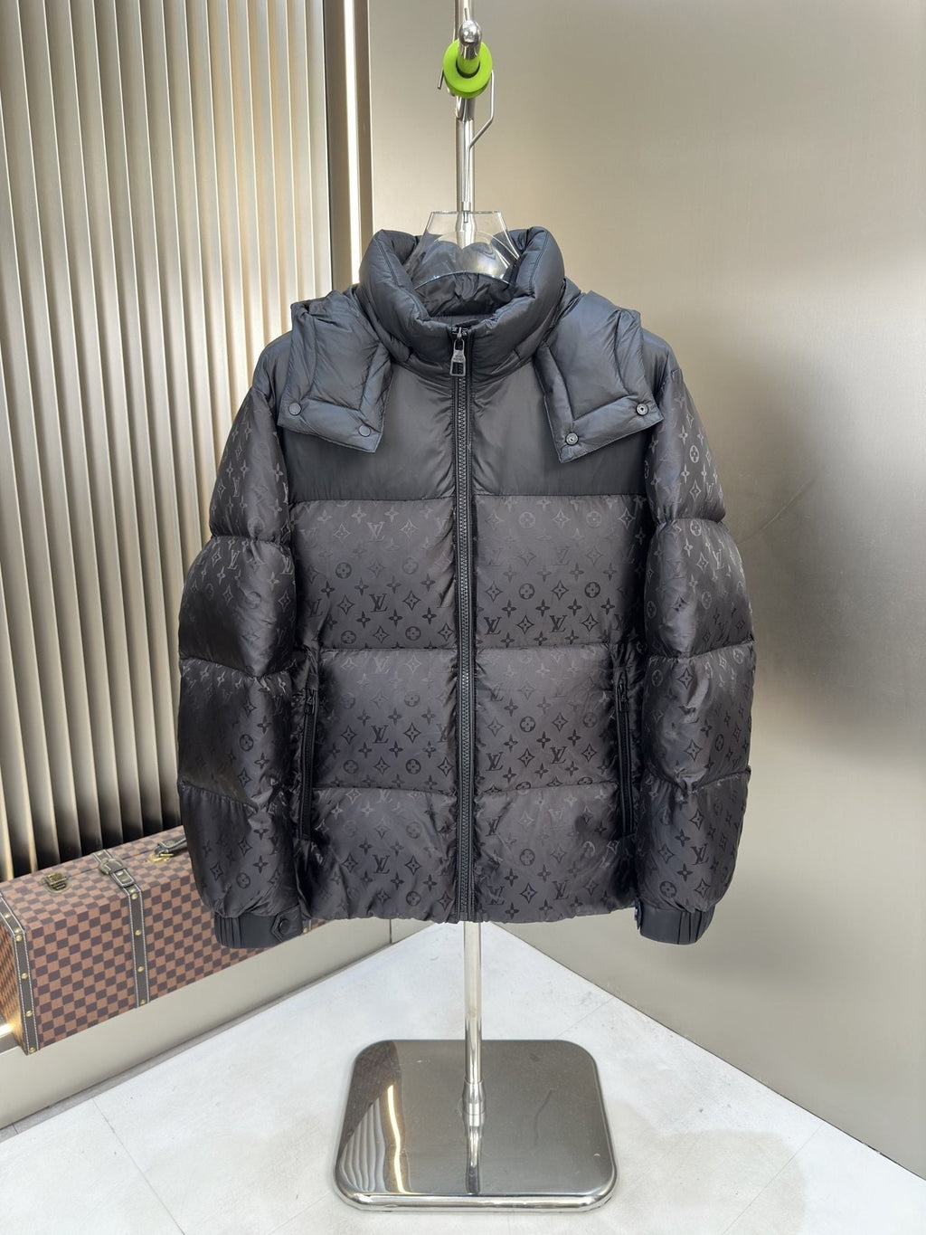 LV Hooded Tonal Monogram Puffer Coat — front