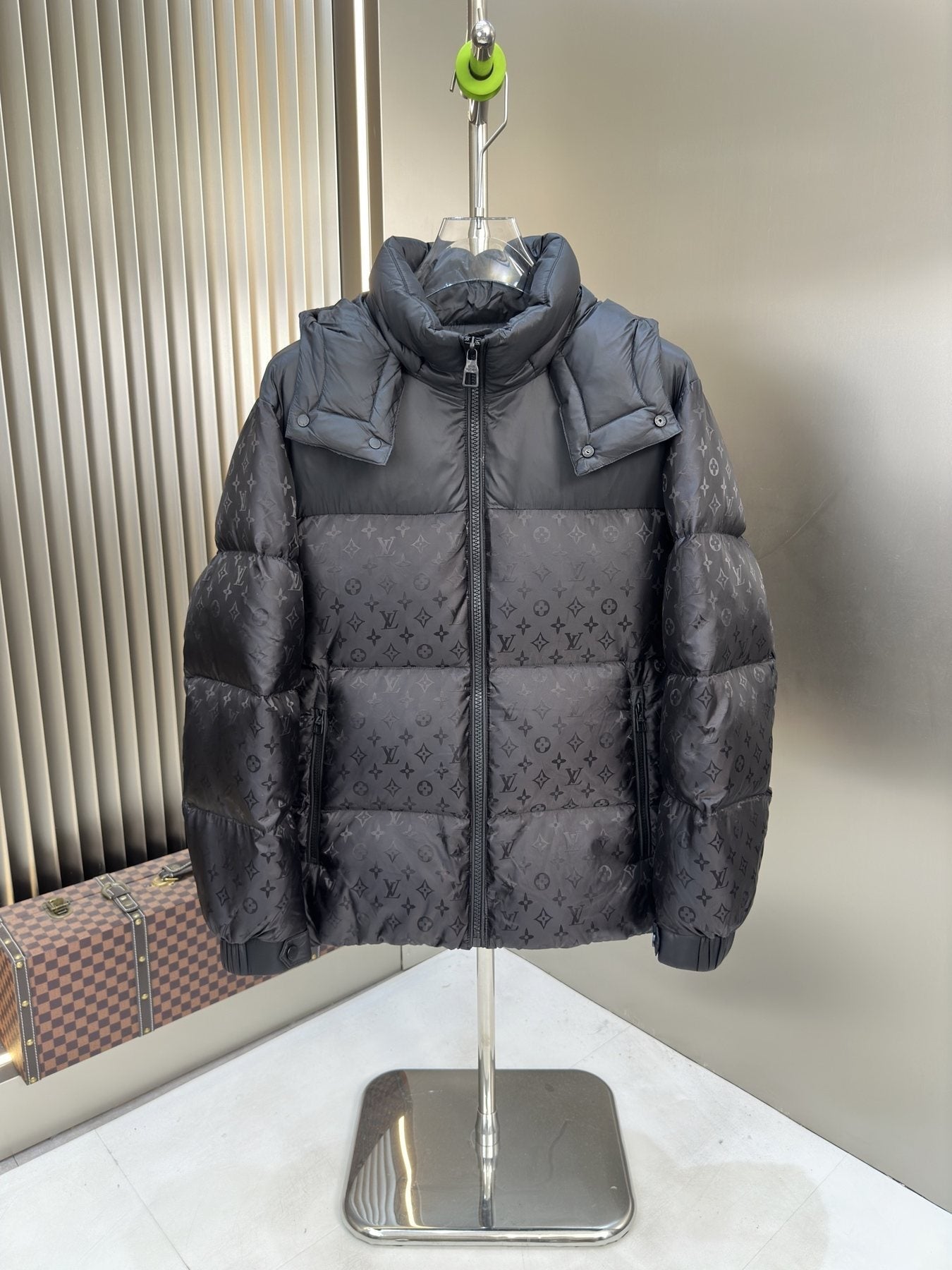 LV Hooded Tonal Monogram Puffer Coat — front