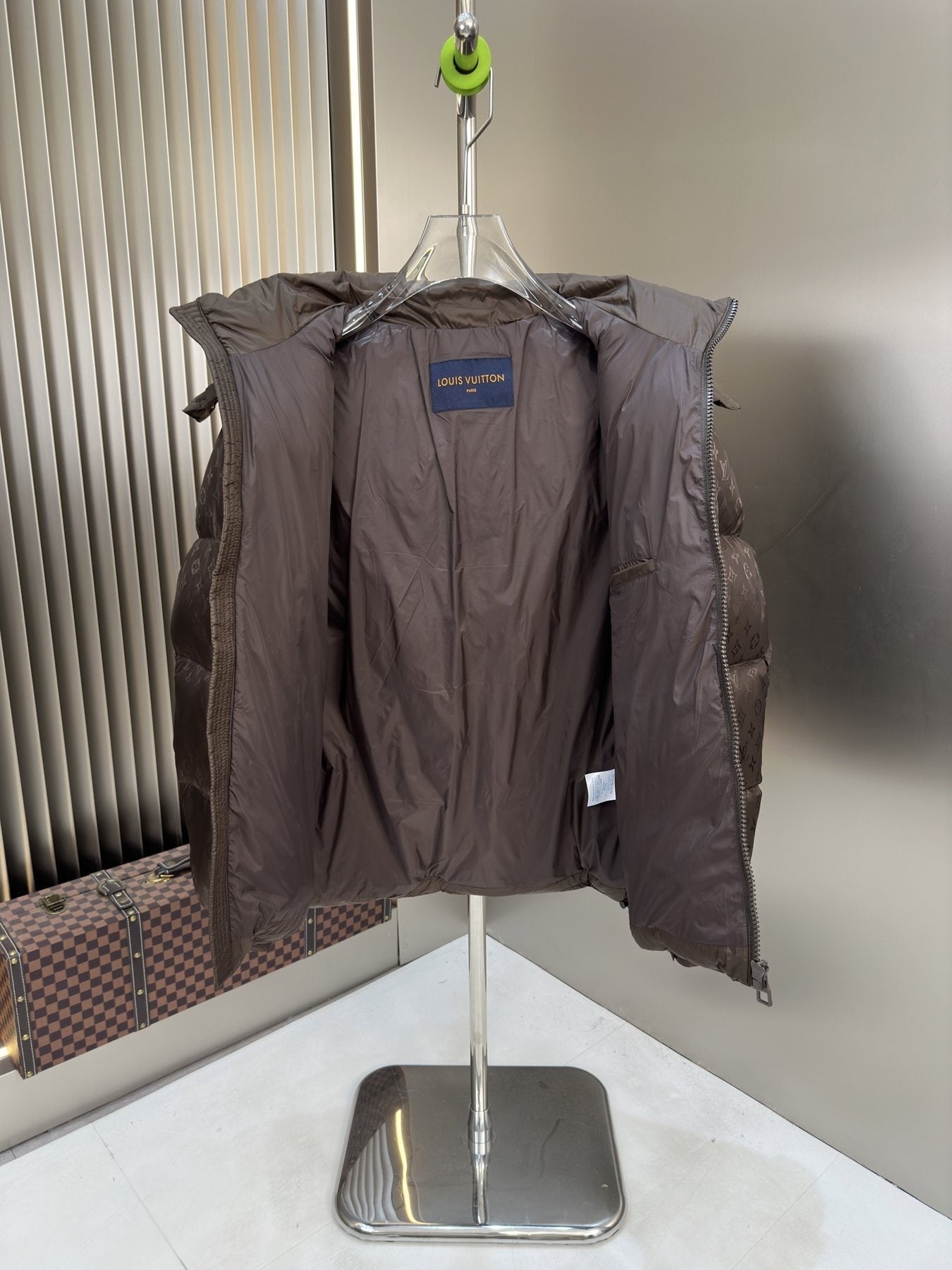 LV Hooded Tonal Monogram Puffer Coat — neck_label