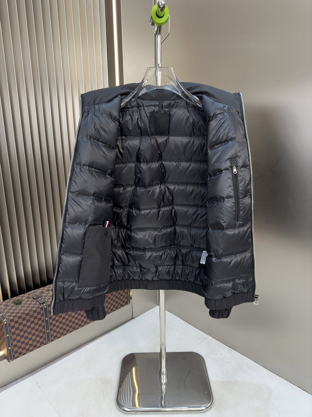 Moncler High-Collar Zip-Front Coat — detail