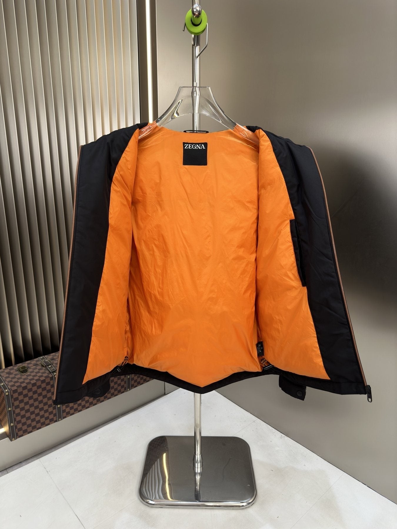 Zegna Hooded Puffer Coat with Orange Lining — detail
