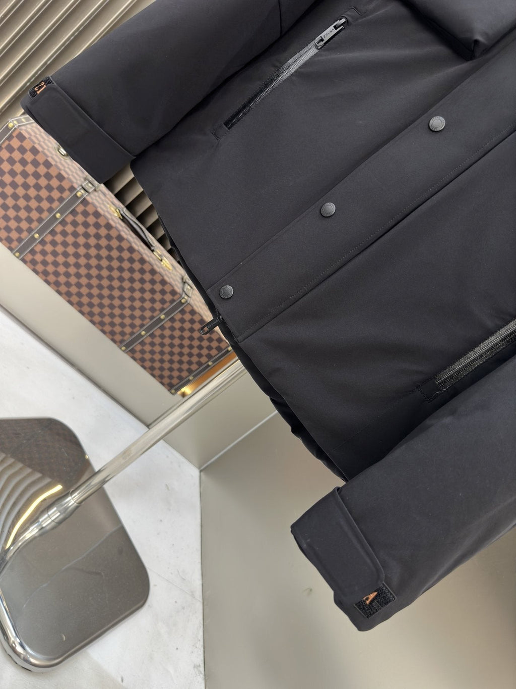 Zegna Hooded Utility Coat with Orange Trim — detail
