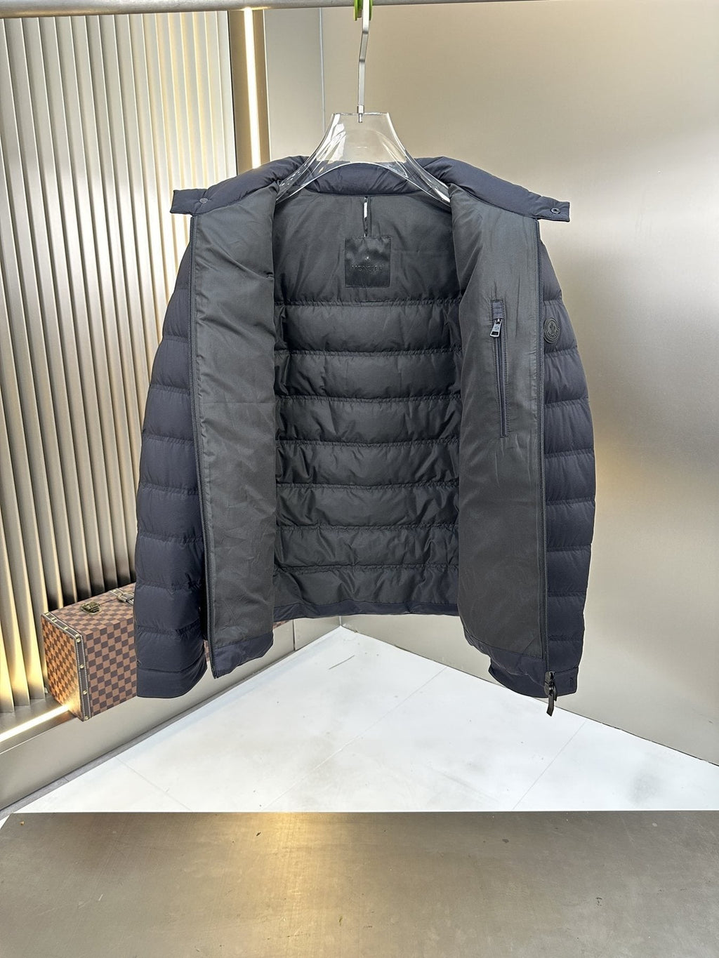 Moncler Navy Quilted Puffer Coat — detail