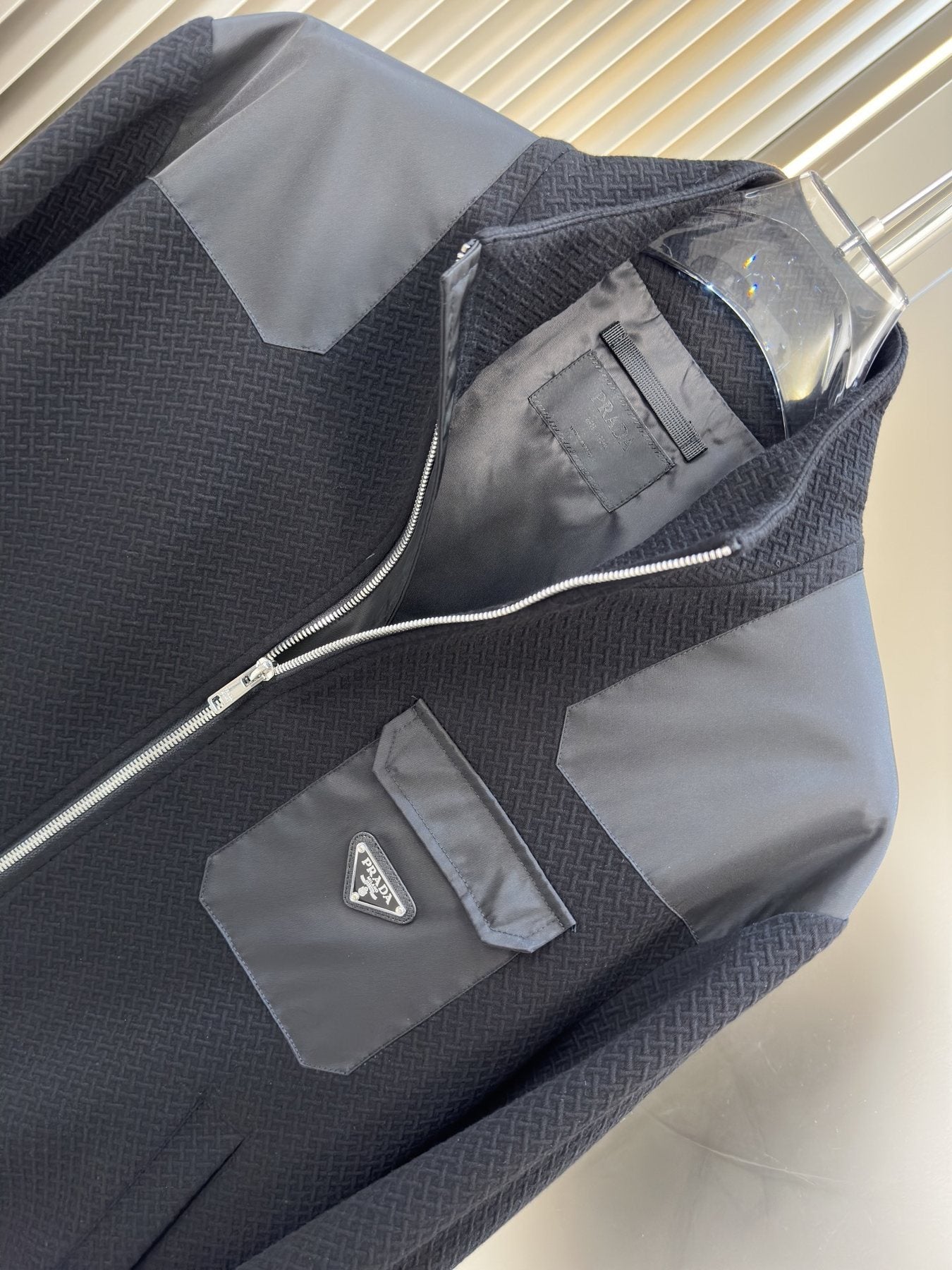 Prada Black and Gray Panel Zip-Front Jacket — detail