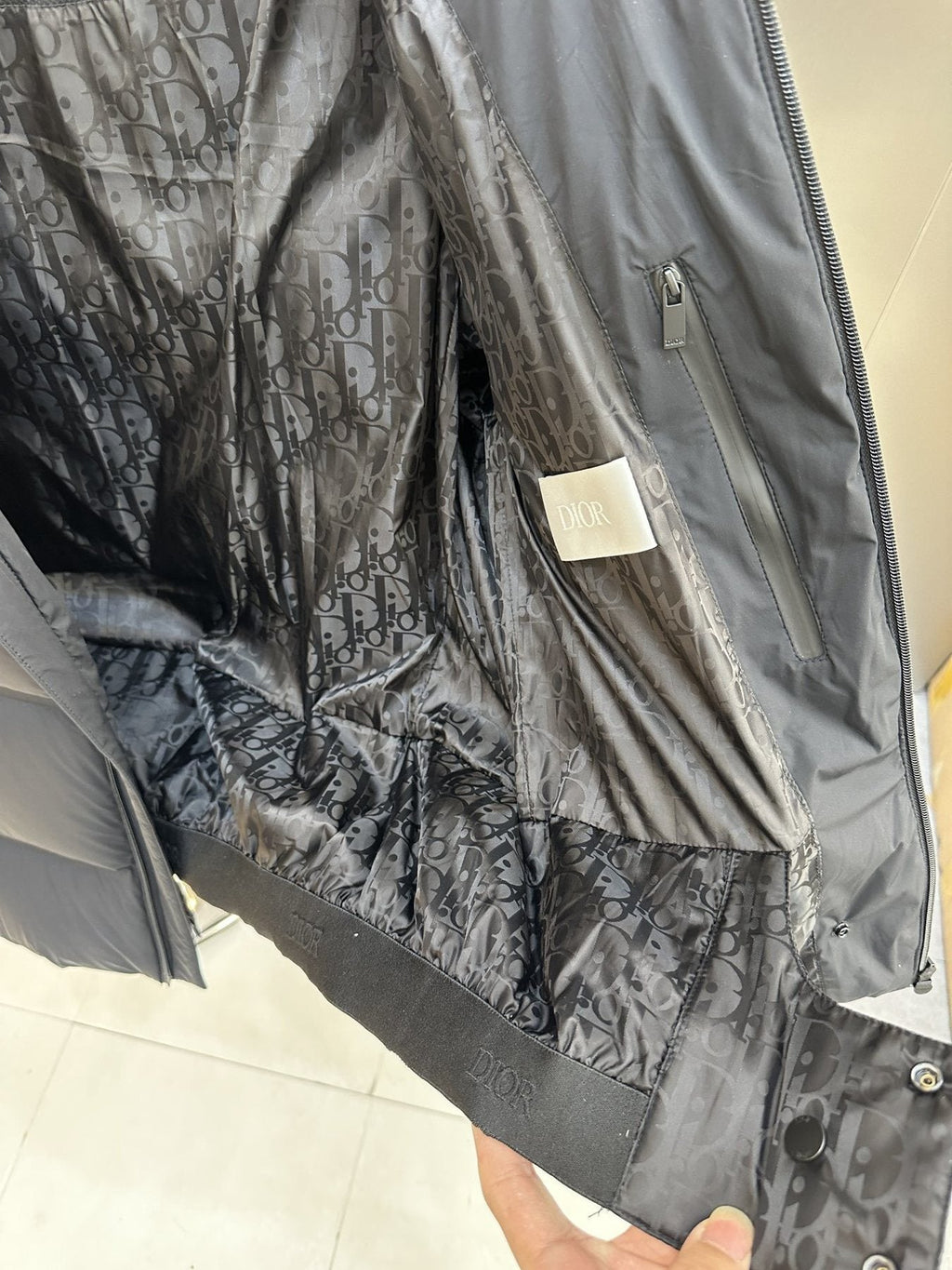 Dior Black Hooded Quilted Puffer Jacket — fabric_closeup