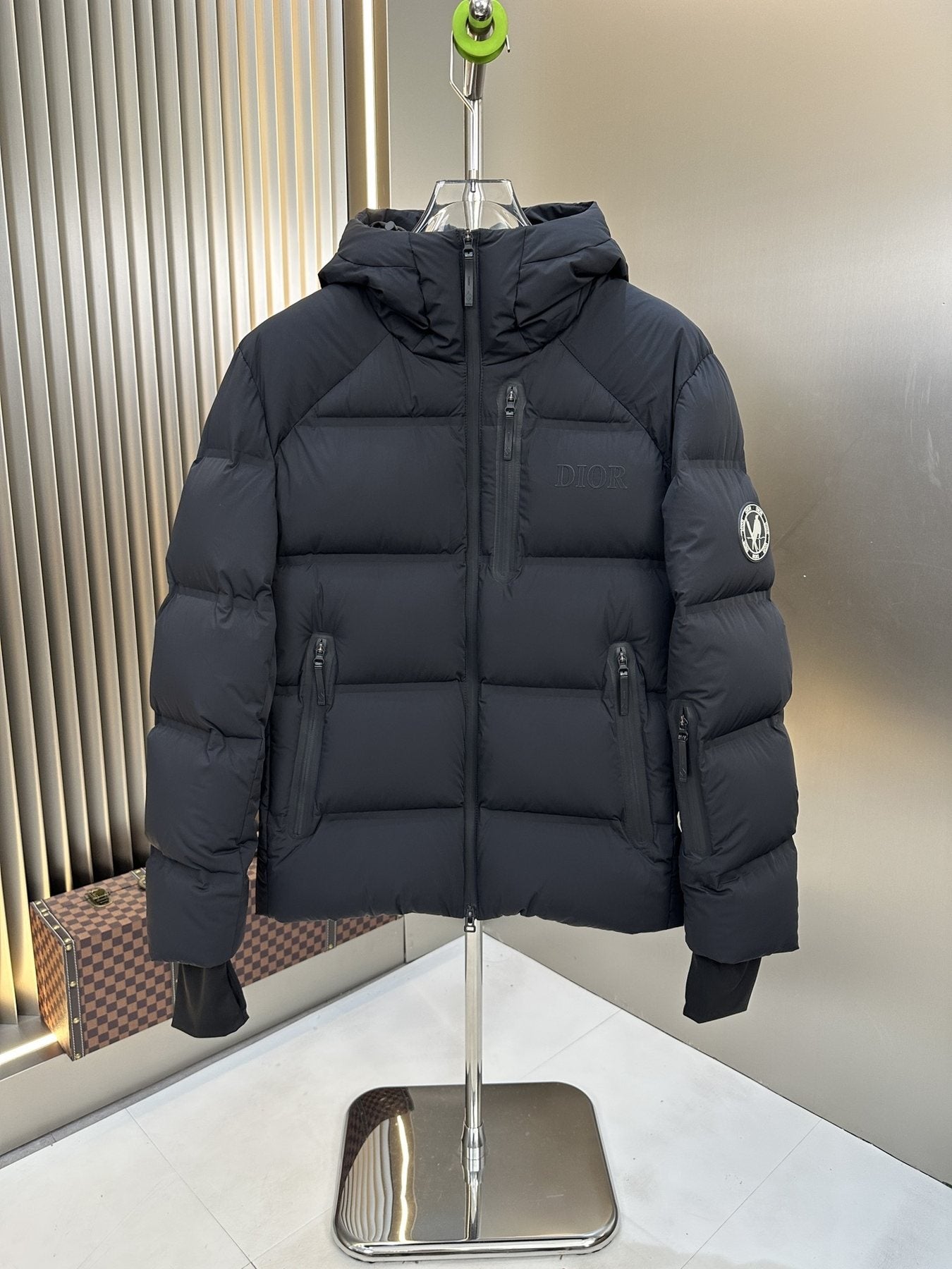 Dior Black Hooded Quilted Puffer Jacket — front