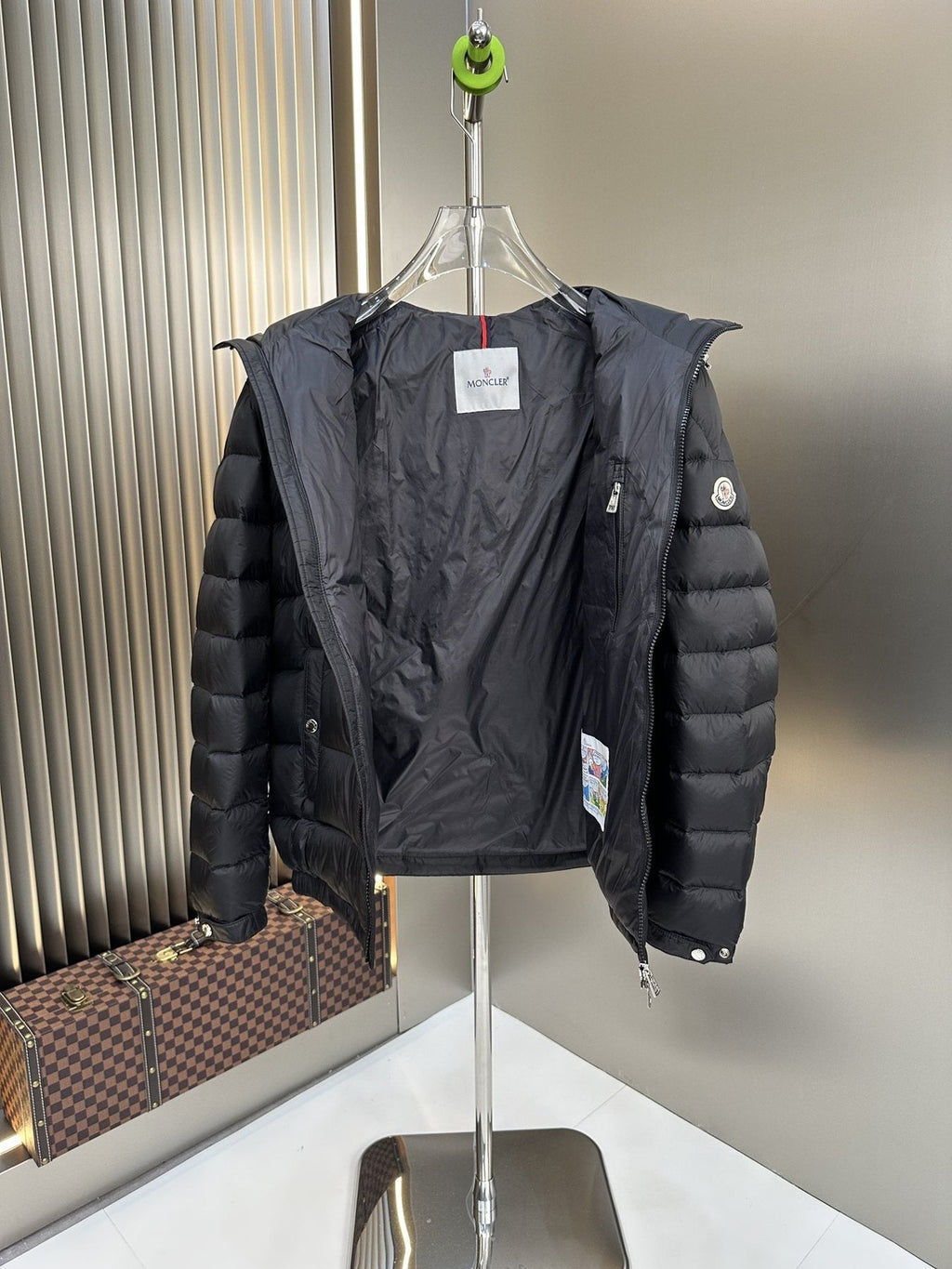 Moncler Black Hooded Quilted Puffer Coat — detail