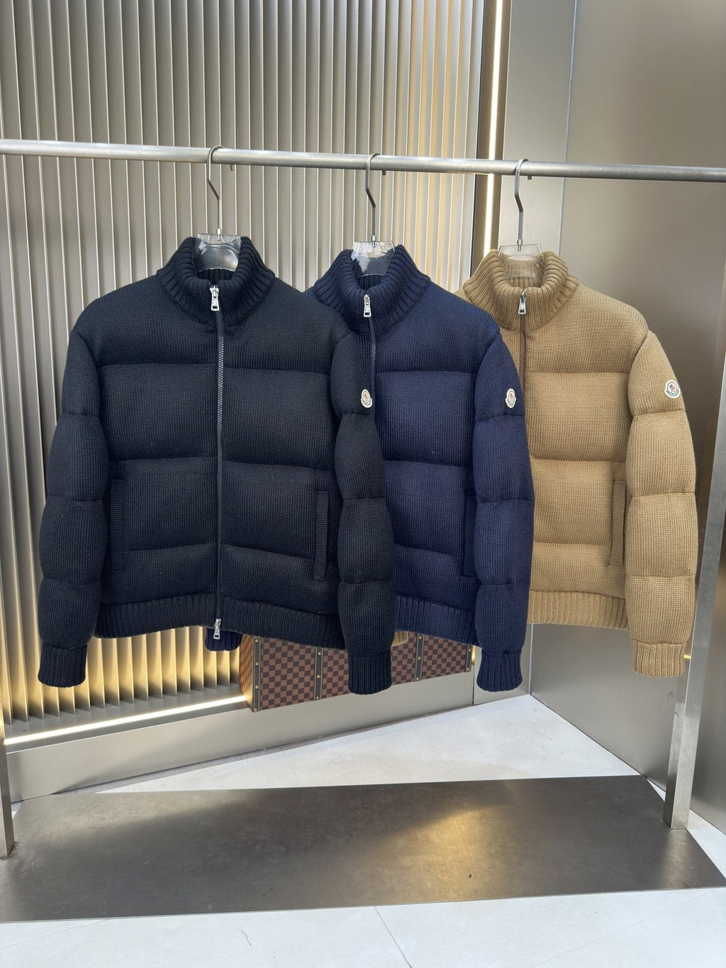 Moncler Quilted Knit-Sleeve Puffer Jacket — comparison