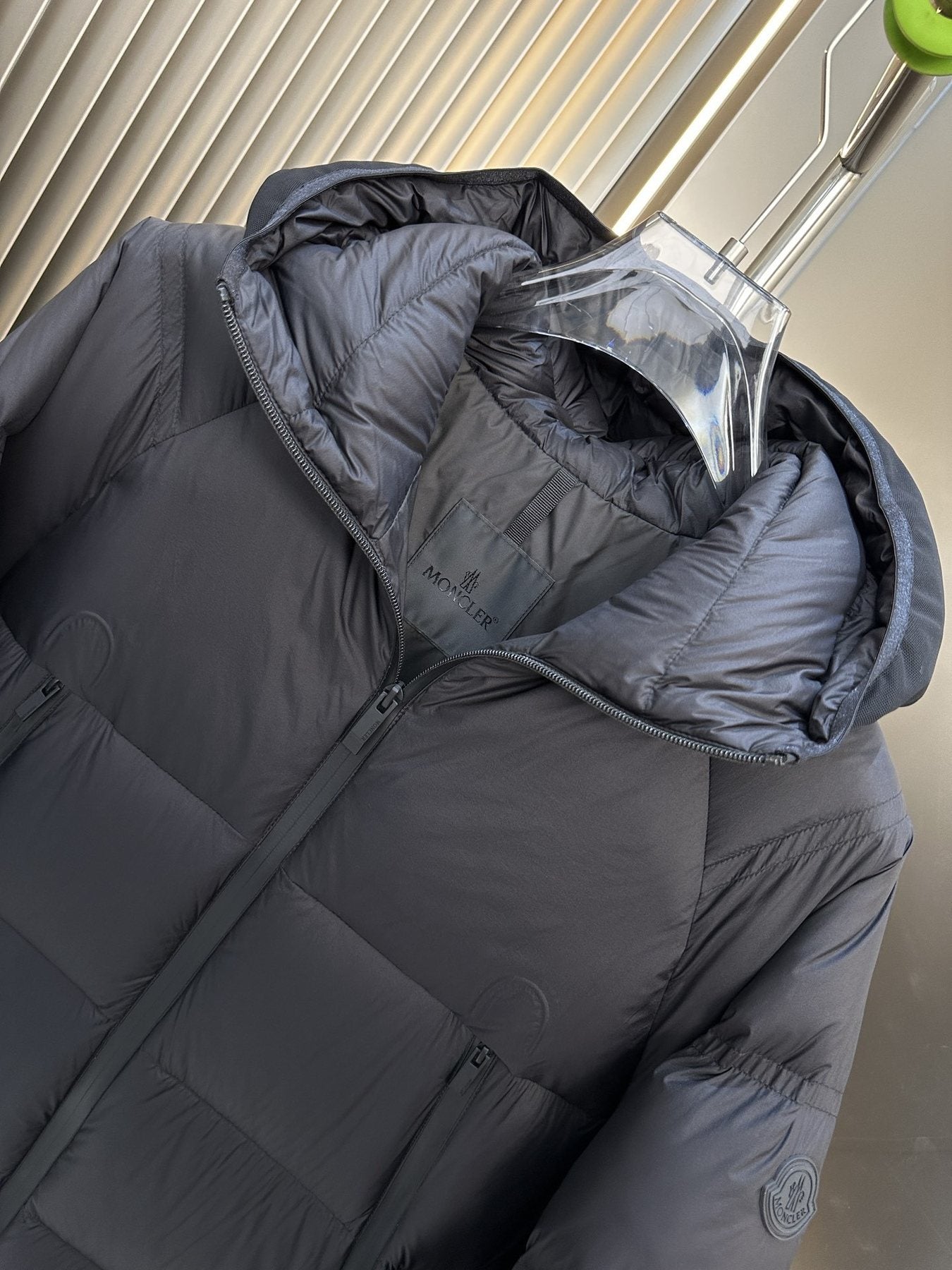 Men Moncler coat Hooded Long Quilted Down Jacket — detail