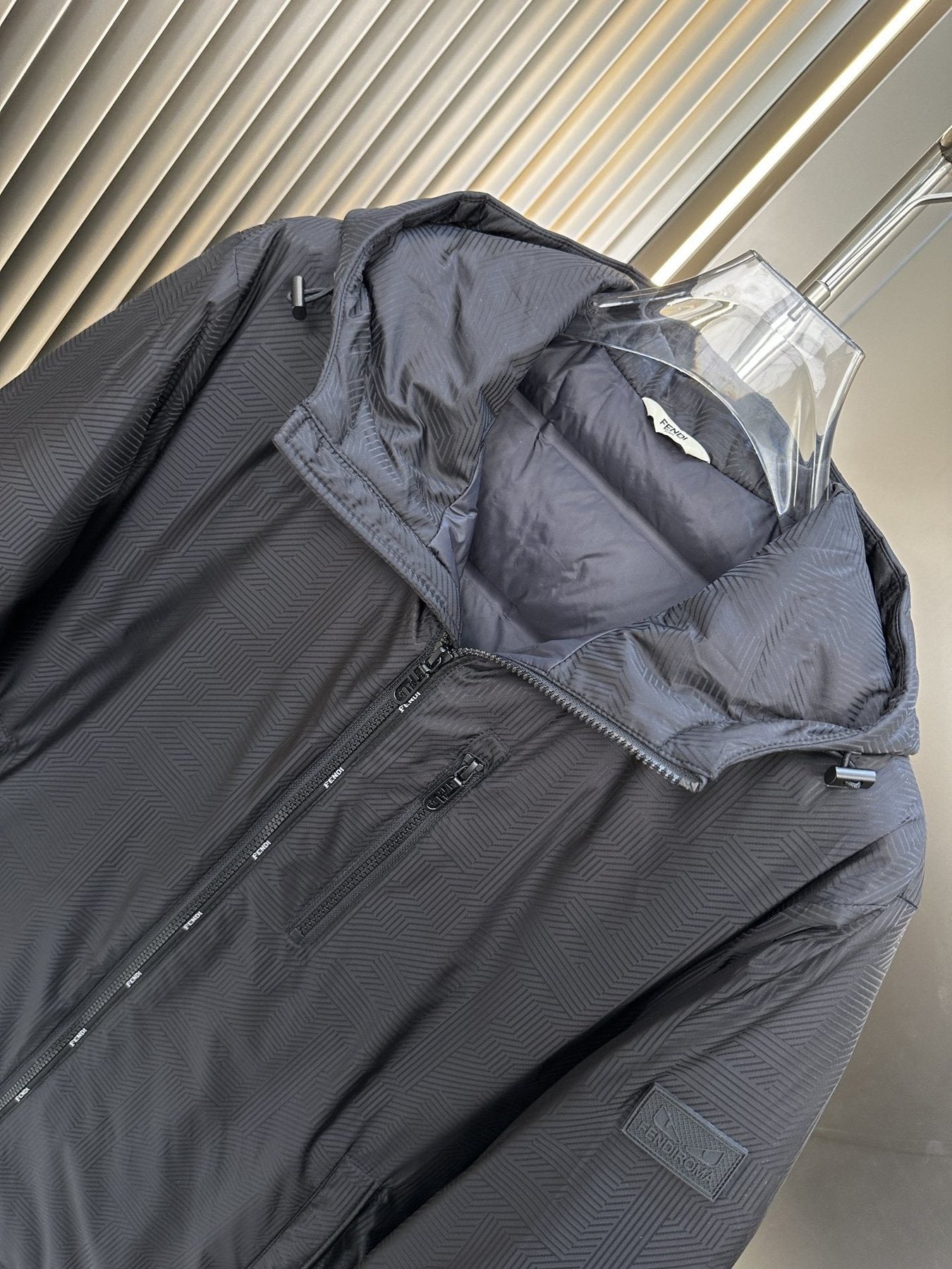 Fendi Black Hooded Puffer Jacket — detail