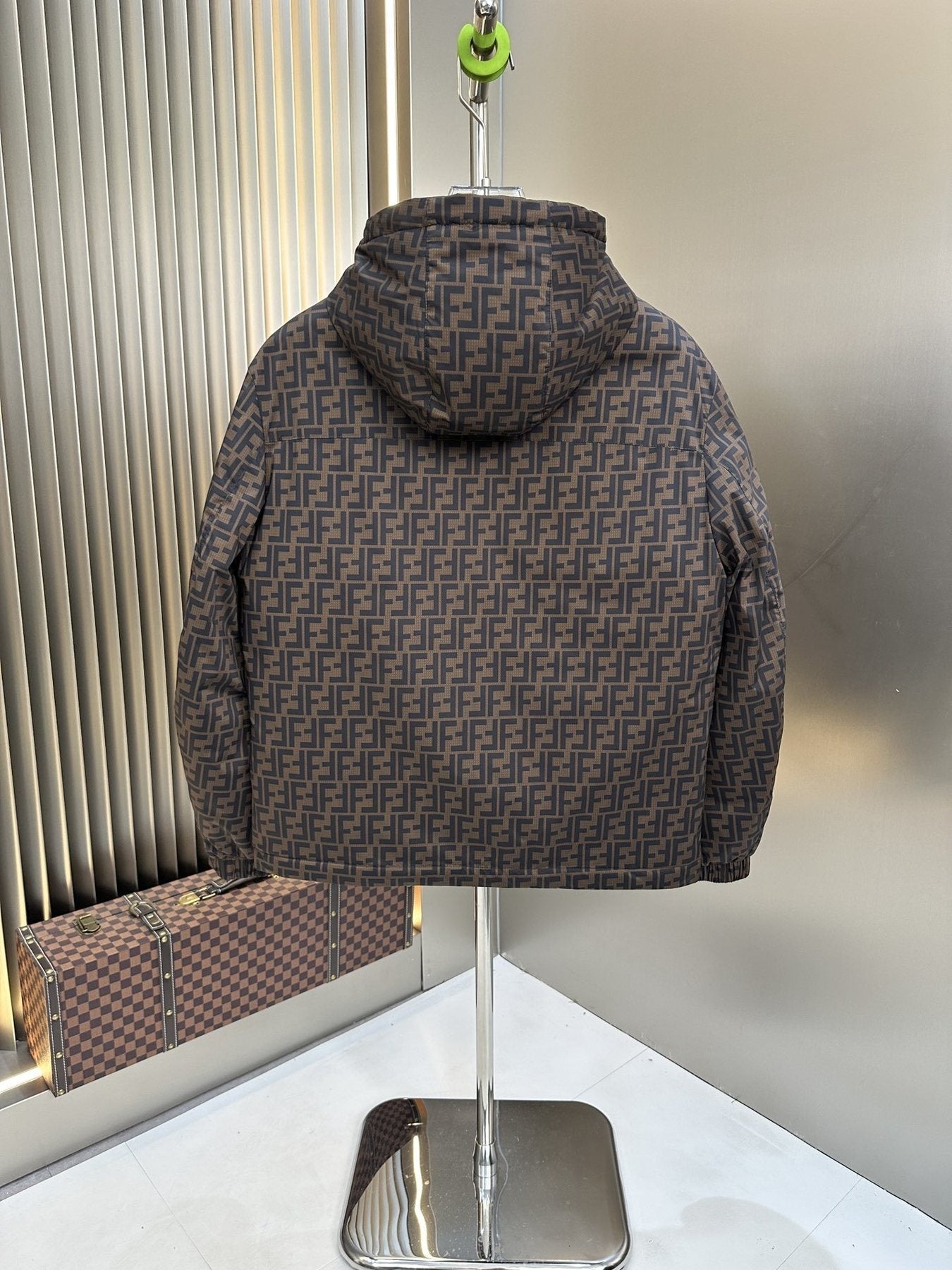 Fendi Brown Monogram Hooded Puffer Jacket — back