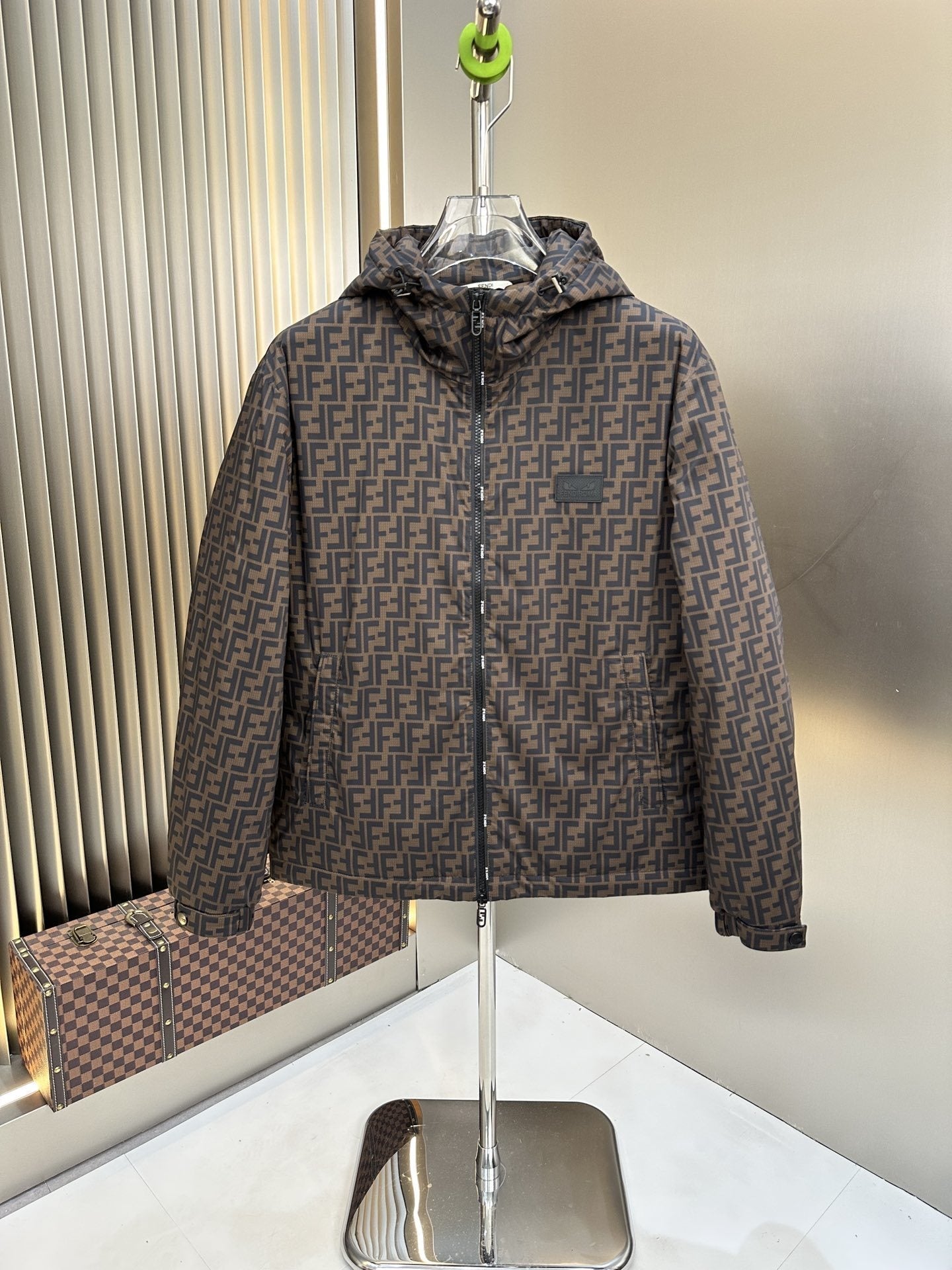 Fendi Brown Monogram Hooded Puffer Jacket — hero