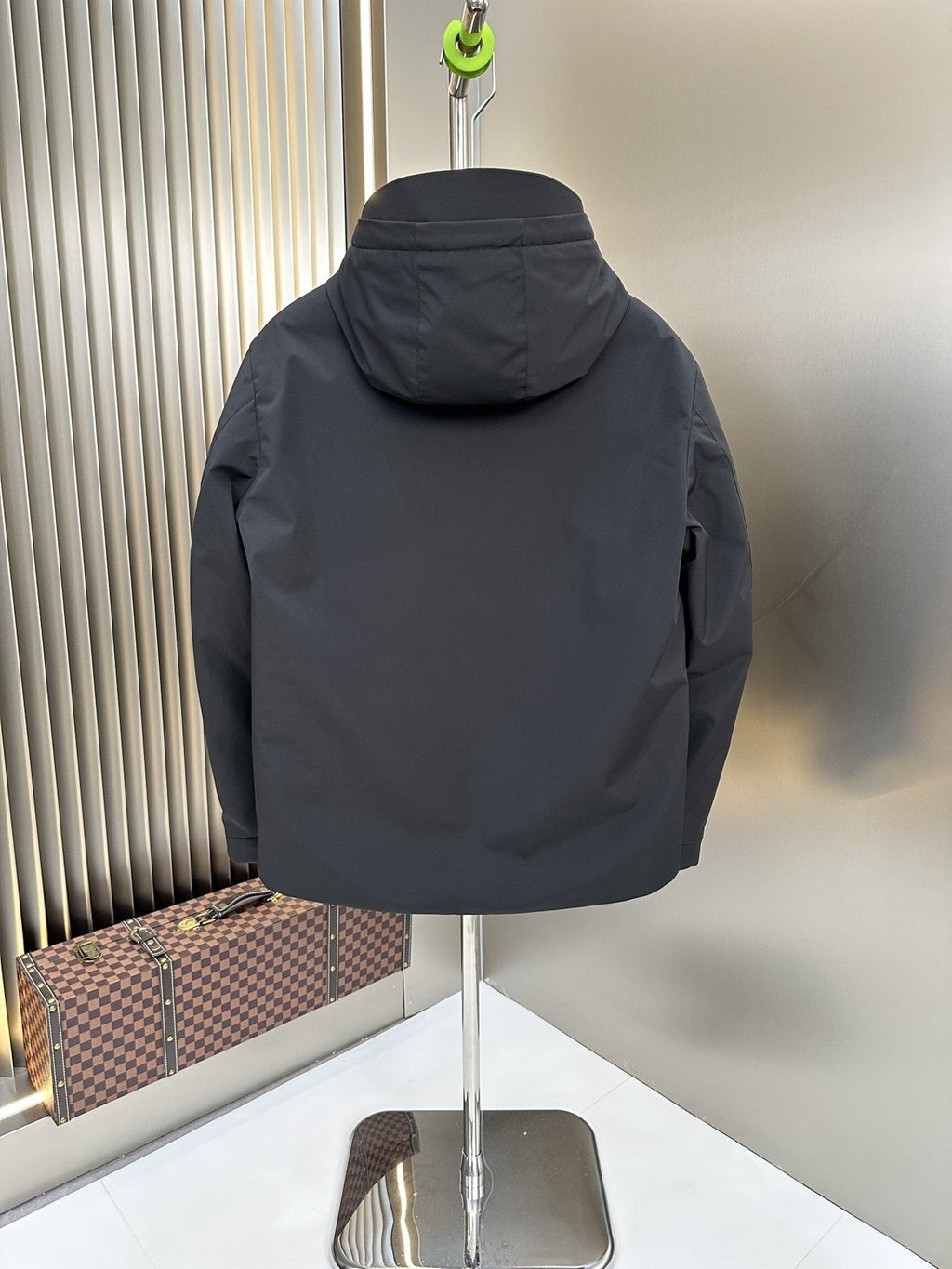 Prada Dark Grey Hooded Puffer Jacket — back