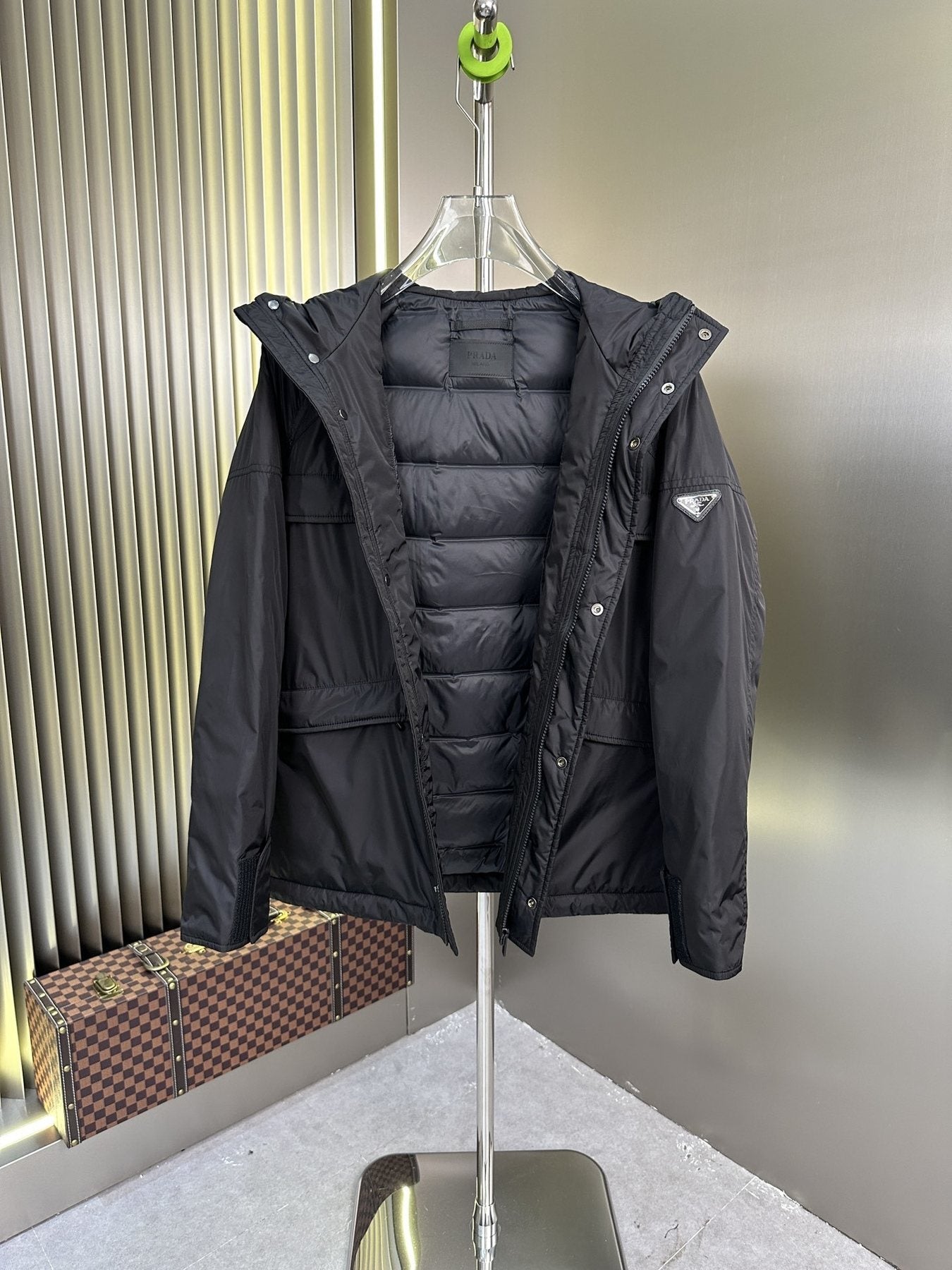 Prada Black Hooded Quilted Puffer Jacket — front