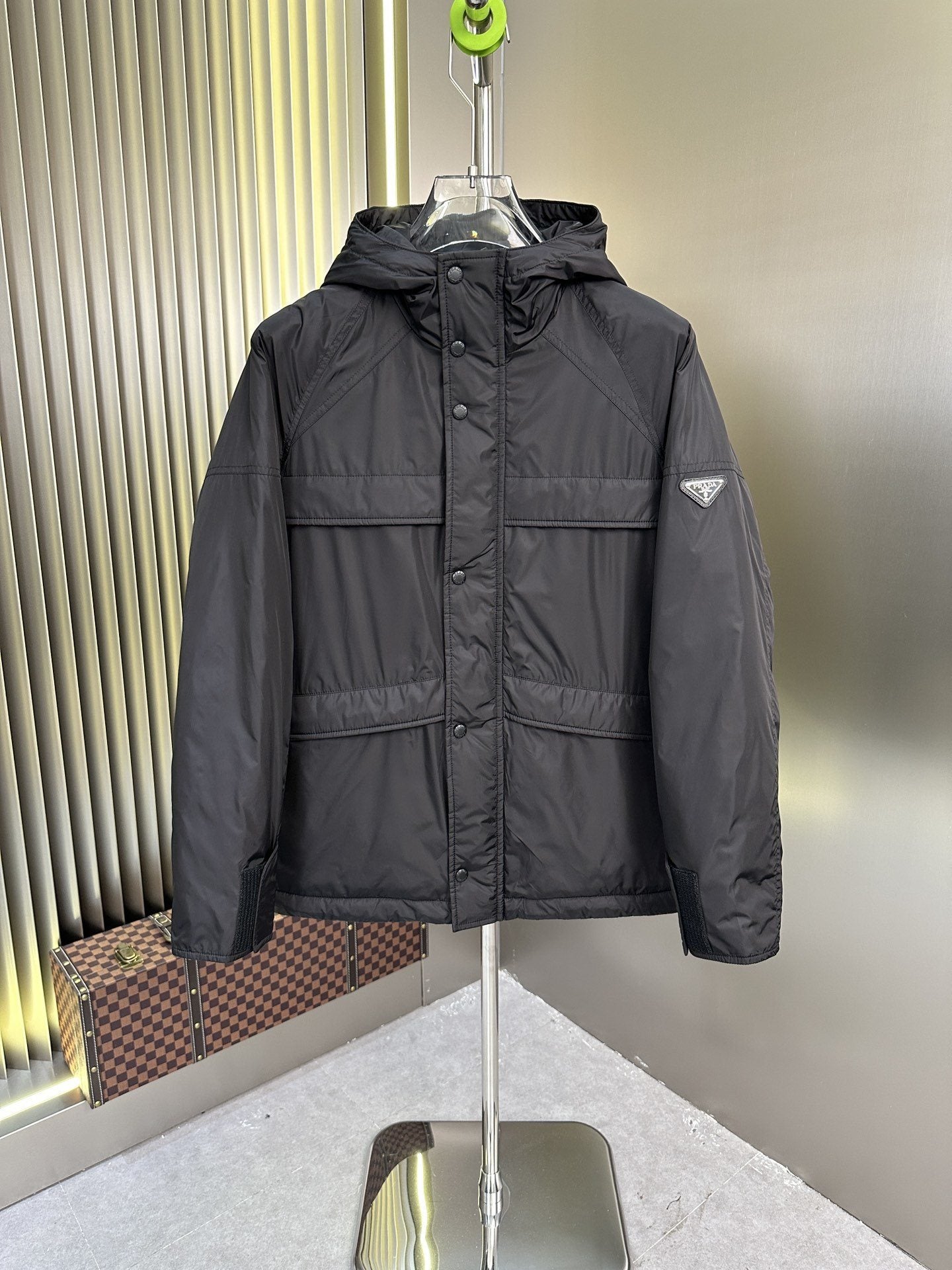 Prada Black Hooded Quilted Puffer Jacket — hero